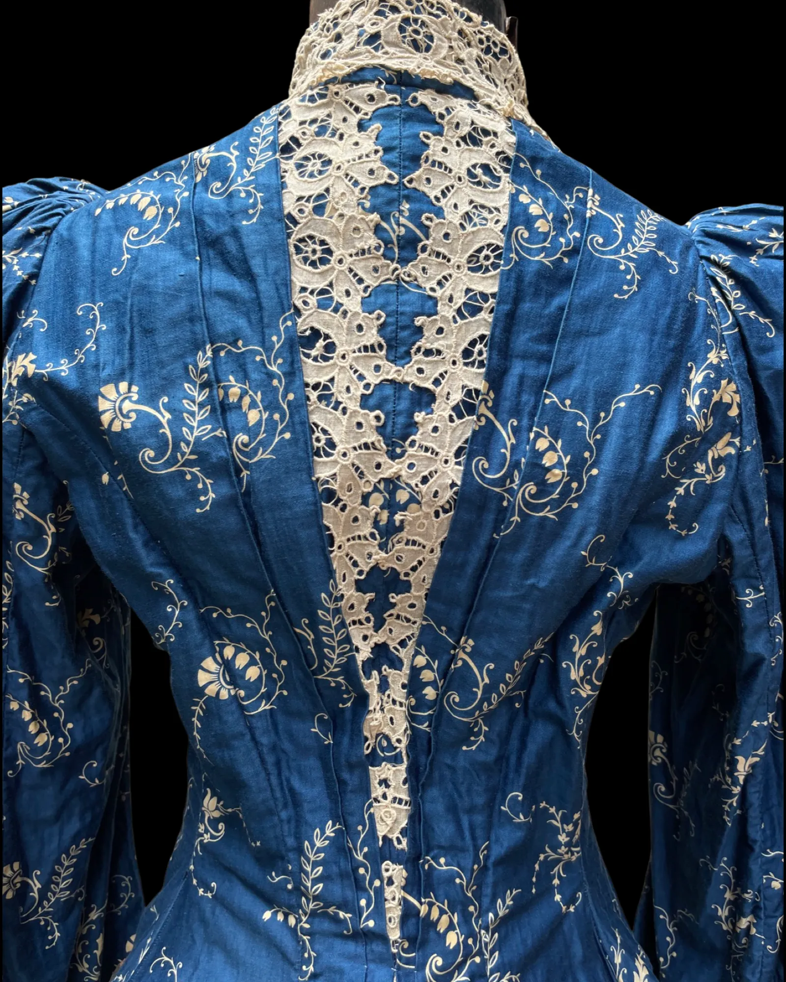 1890s Indigo Printed Cotton Dress