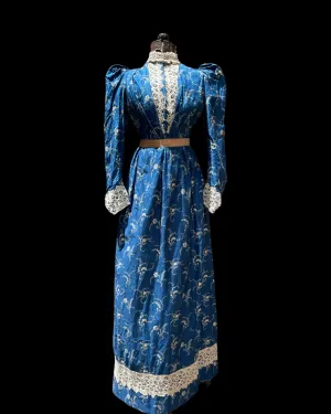 1890s Indigo Printed Cotton Dress