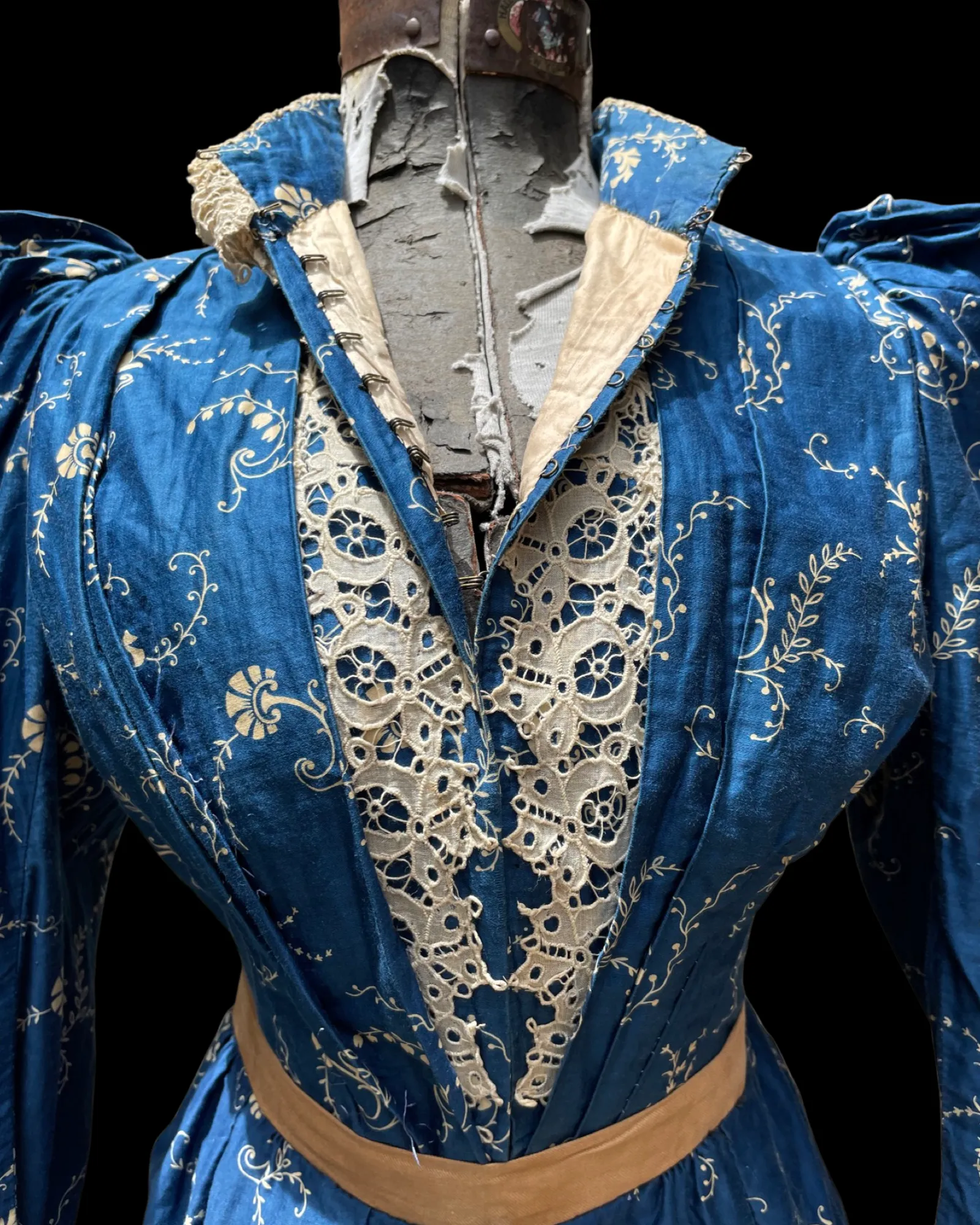 1890s Indigo Printed Cotton Dress