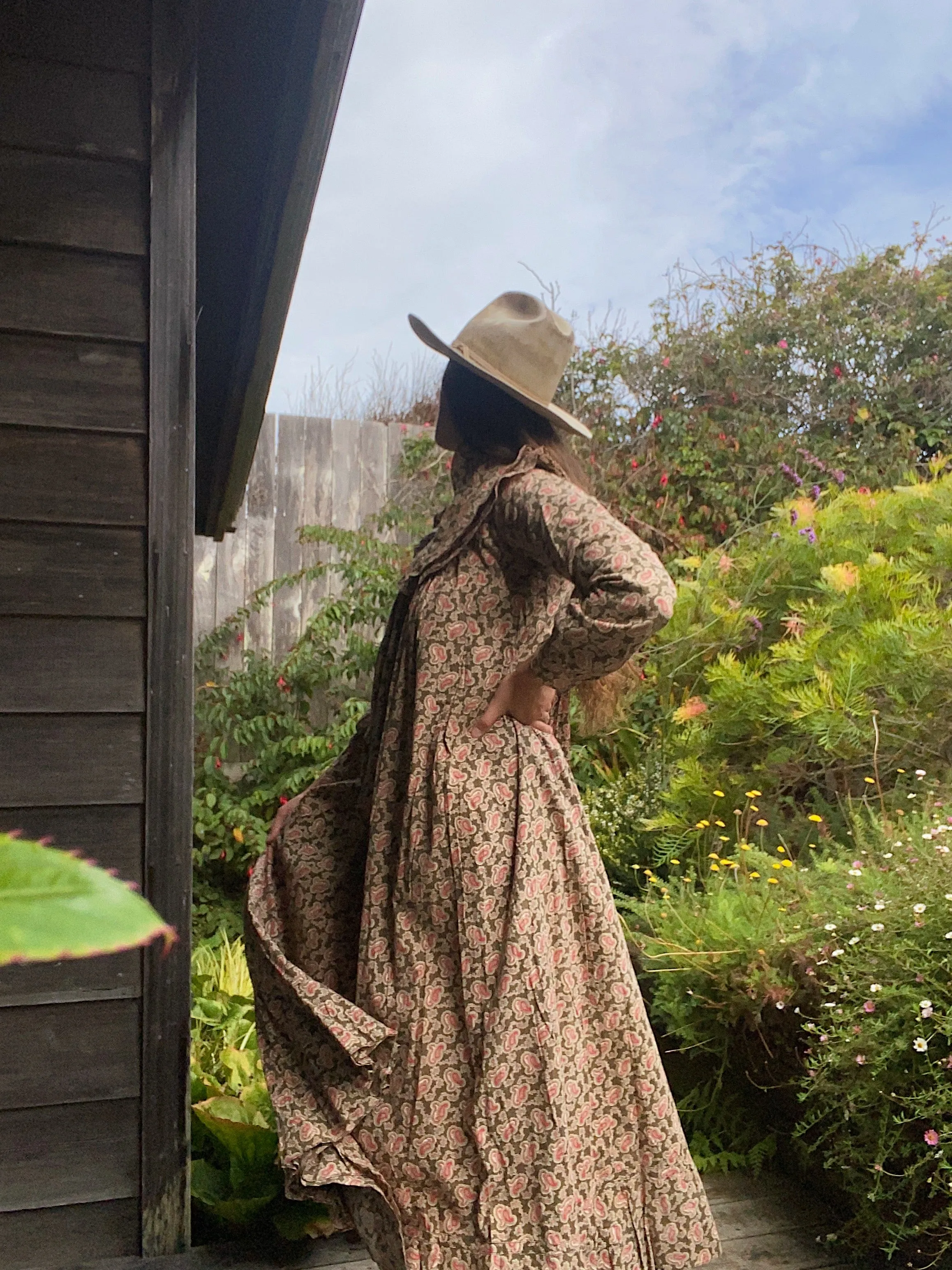1890s Paisley Cotton Wrapper Dress