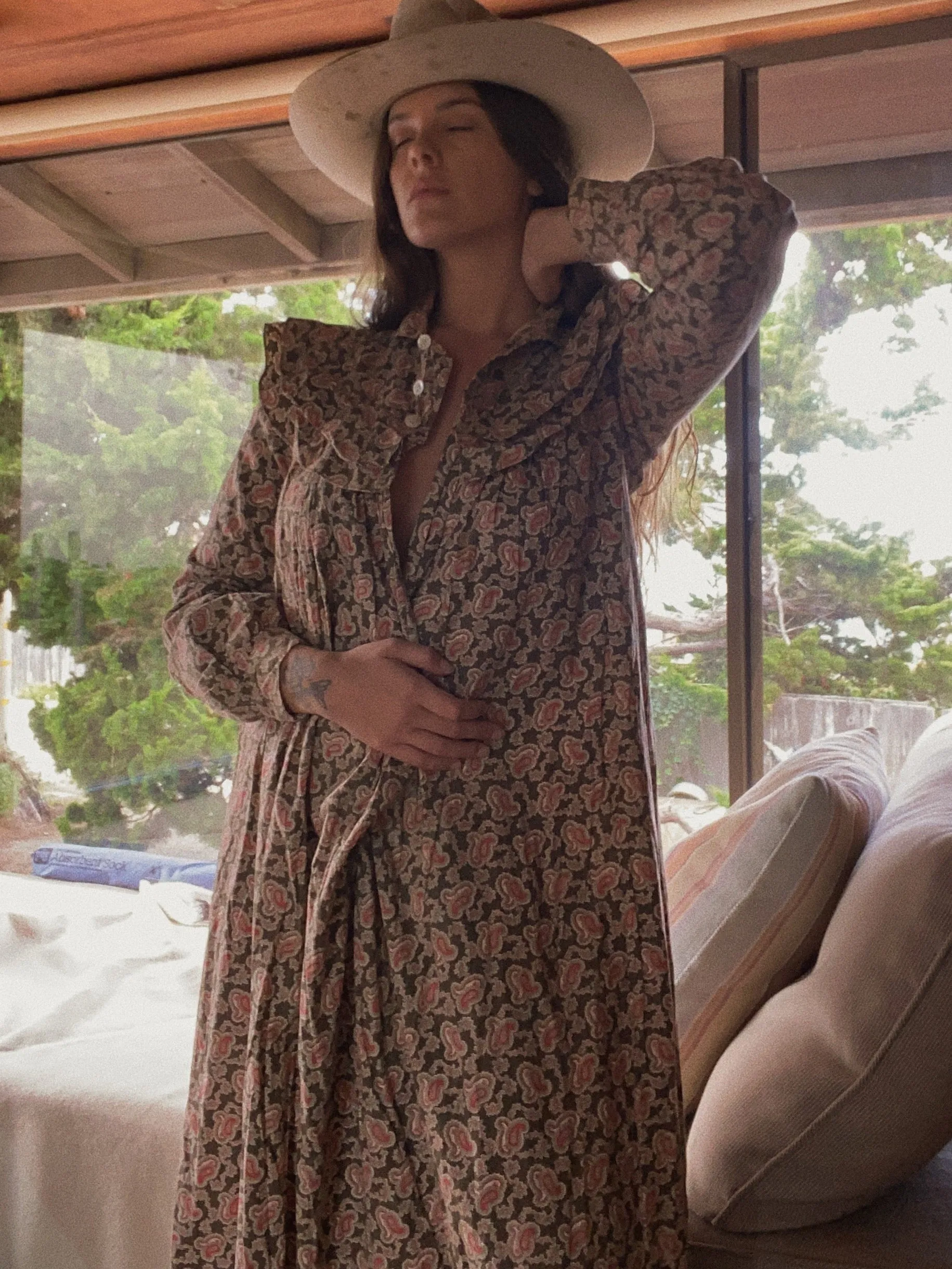 1890s Paisley Cotton Wrapper Dress