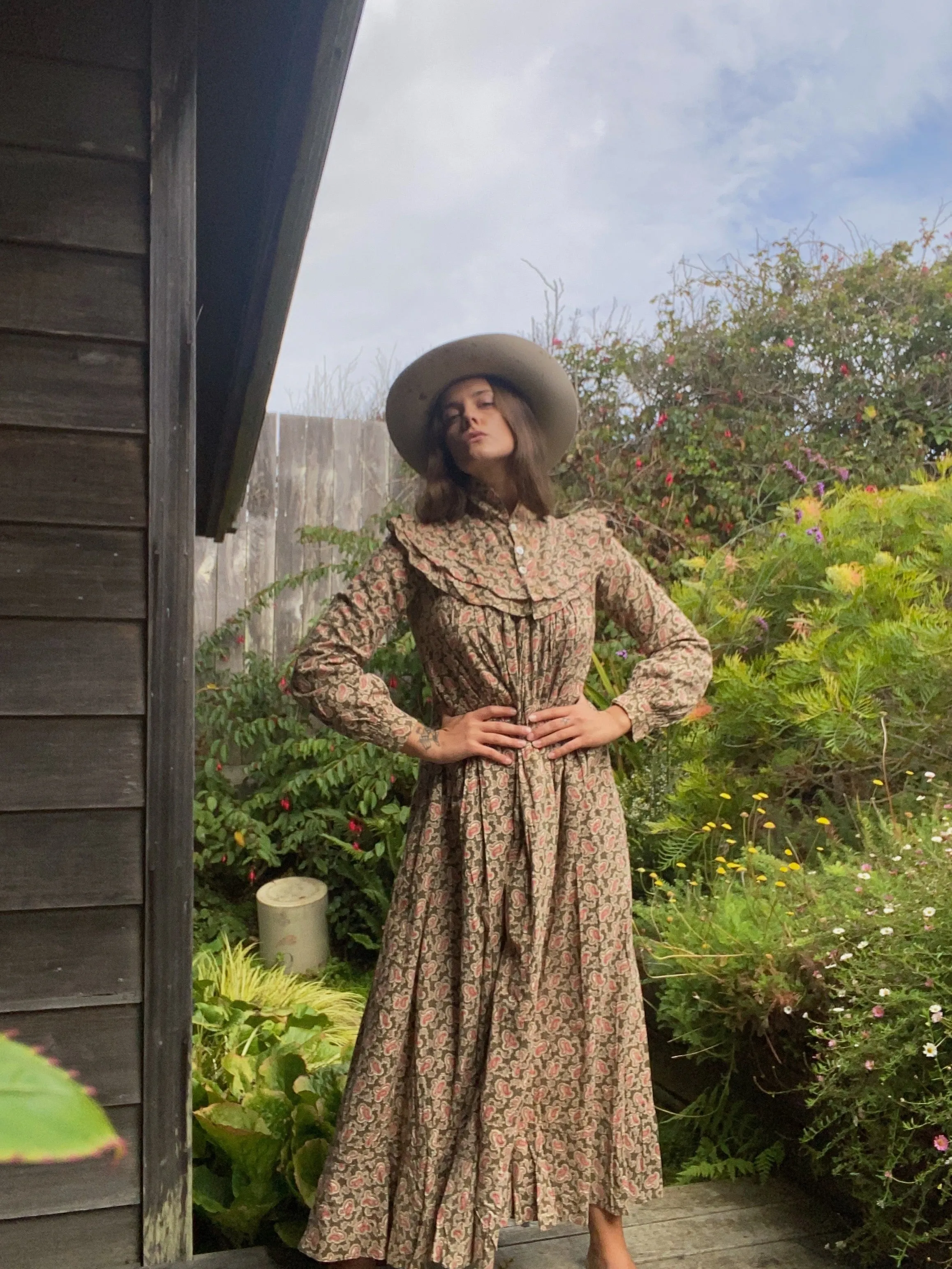 1890s Paisley Cotton Wrapper Dress