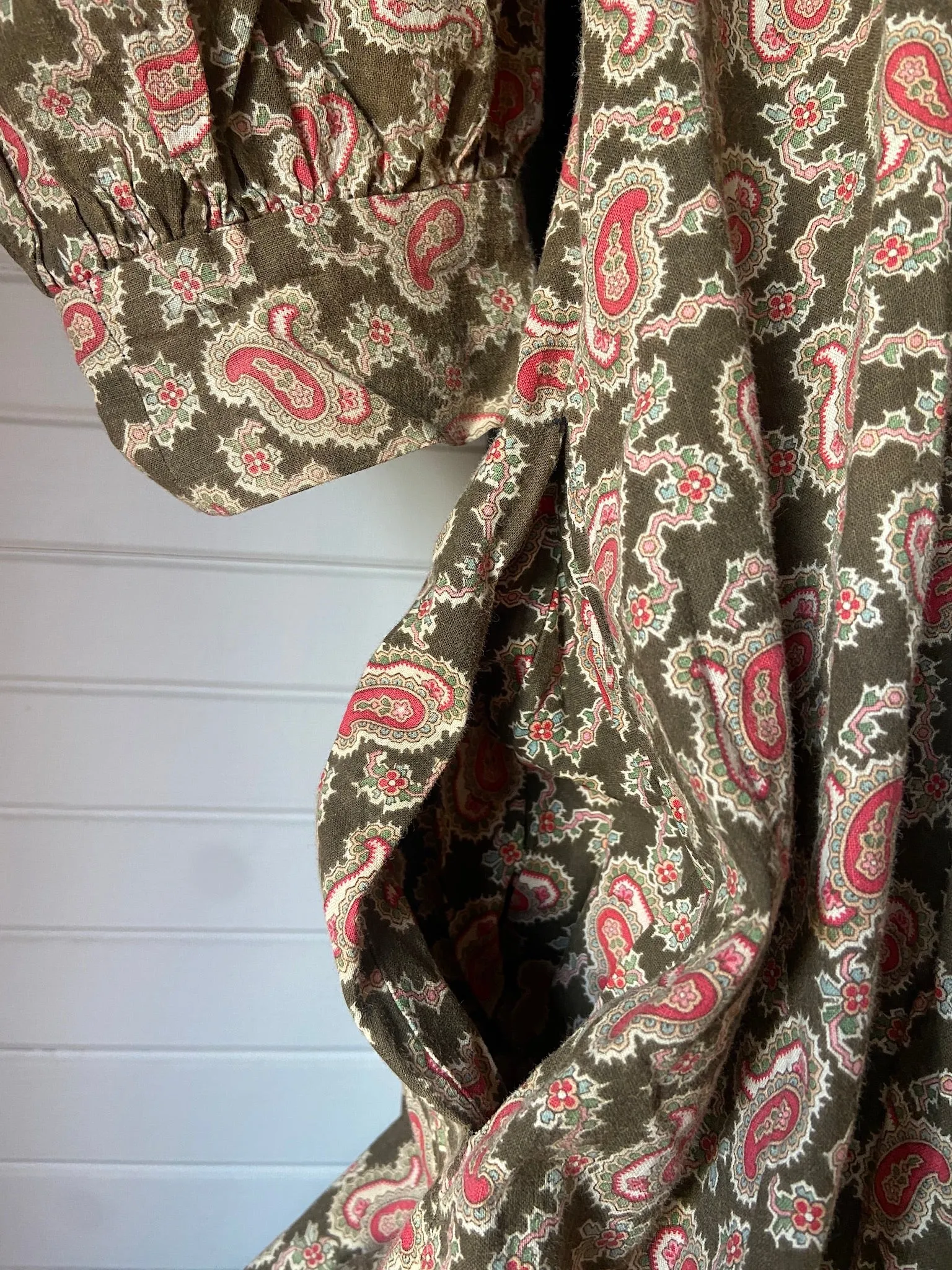 1890s Paisley Cotton Wrapper Dress