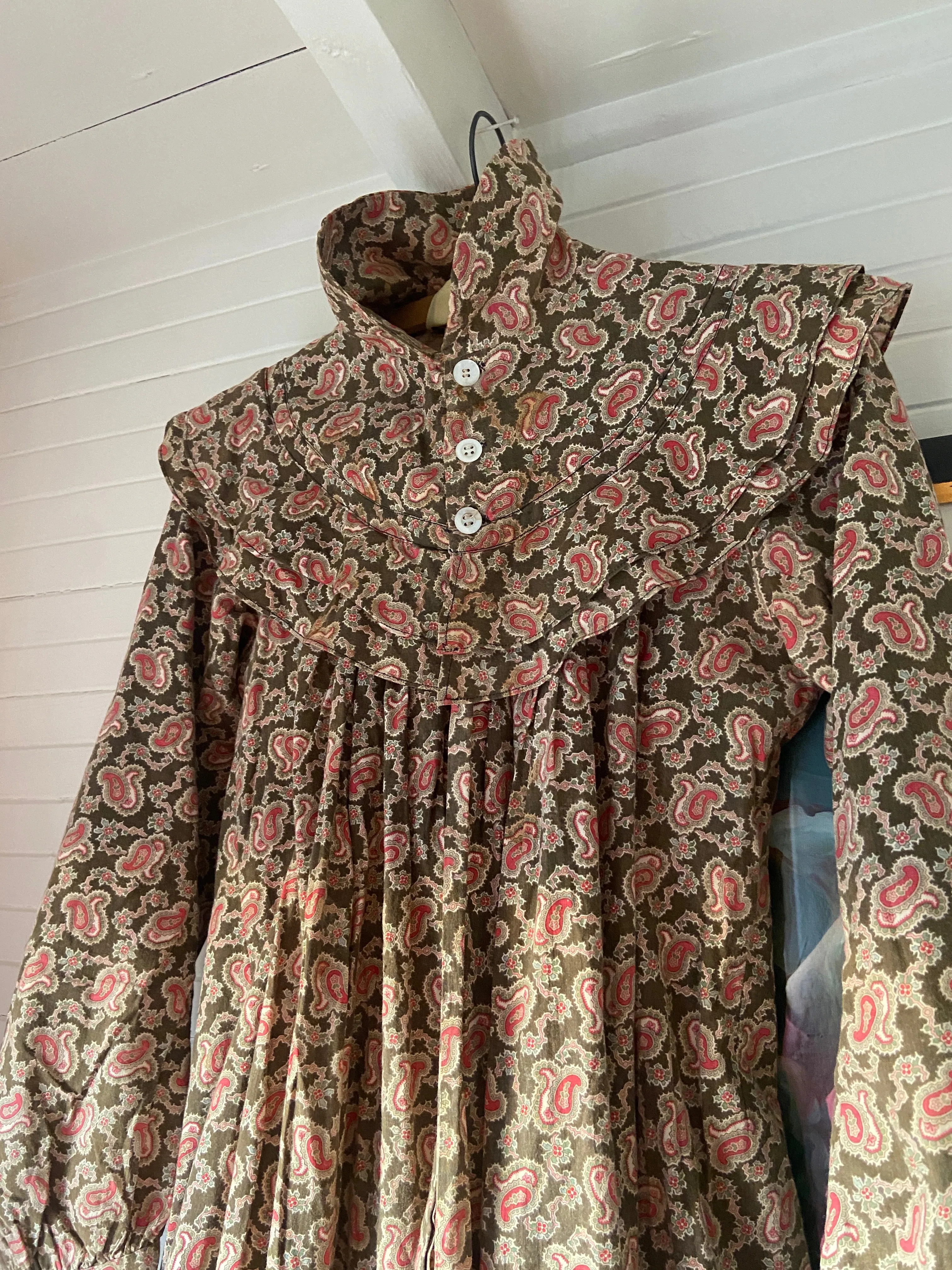 1890s Paisley Cotton Wrapper Dress