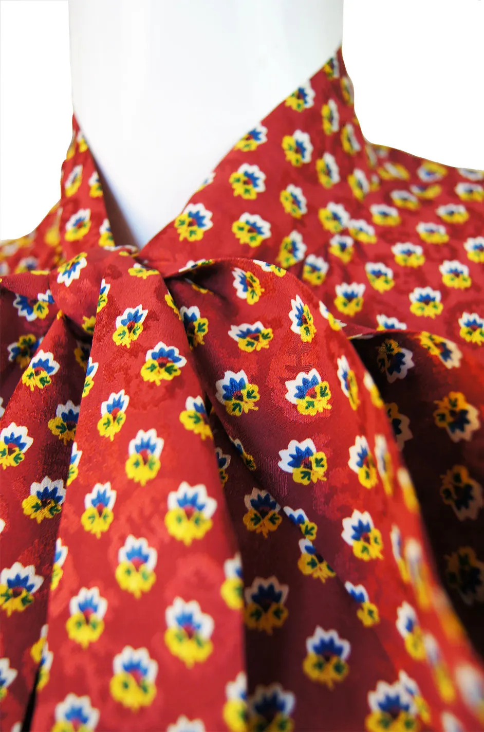 1970s Silk Floral YSL Secretary Blouse