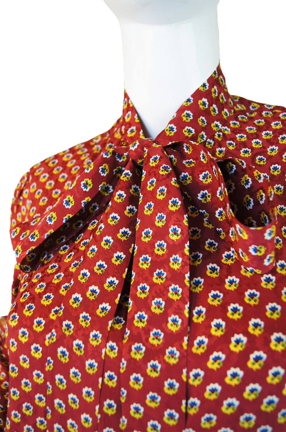 1970s Silk Floral YSL Secretary Blouse
