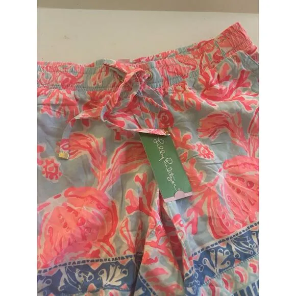 $78 NWT Lilly Pulitzer Katia Shell We Dance Drawstring Shorts Size S Pink Blue