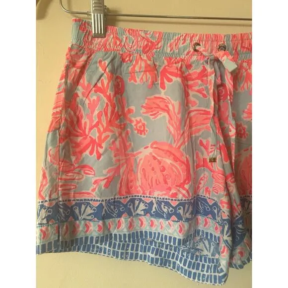 $78 NWT Lilly Pulitzer Katia Shell We Dance Drawstring Shorts Size S Pink Blue