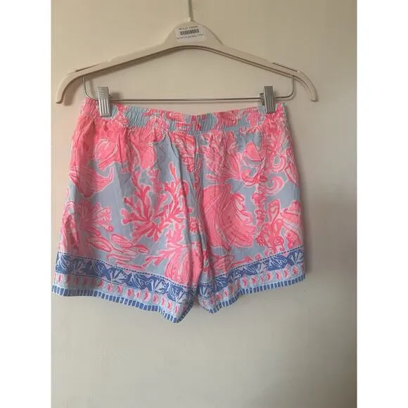 $78 NWT Lilly Pulitzer Katia Shell We Dance Drawstring Shorts Size S Pink Blue
