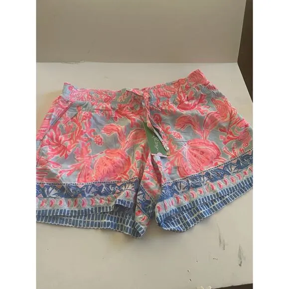 $78 NWT Lilly Pulitzer Katia Shell We Dance Drawstring Shorts Size S Pink Blue