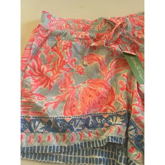 $78 NWT Lilly Pulitzer Katia Shell We Dance Drawstring Shorts Size S Pink Blue