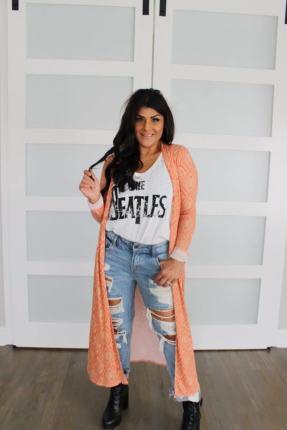 9213 RUST PRINT LONG CARDIGAN