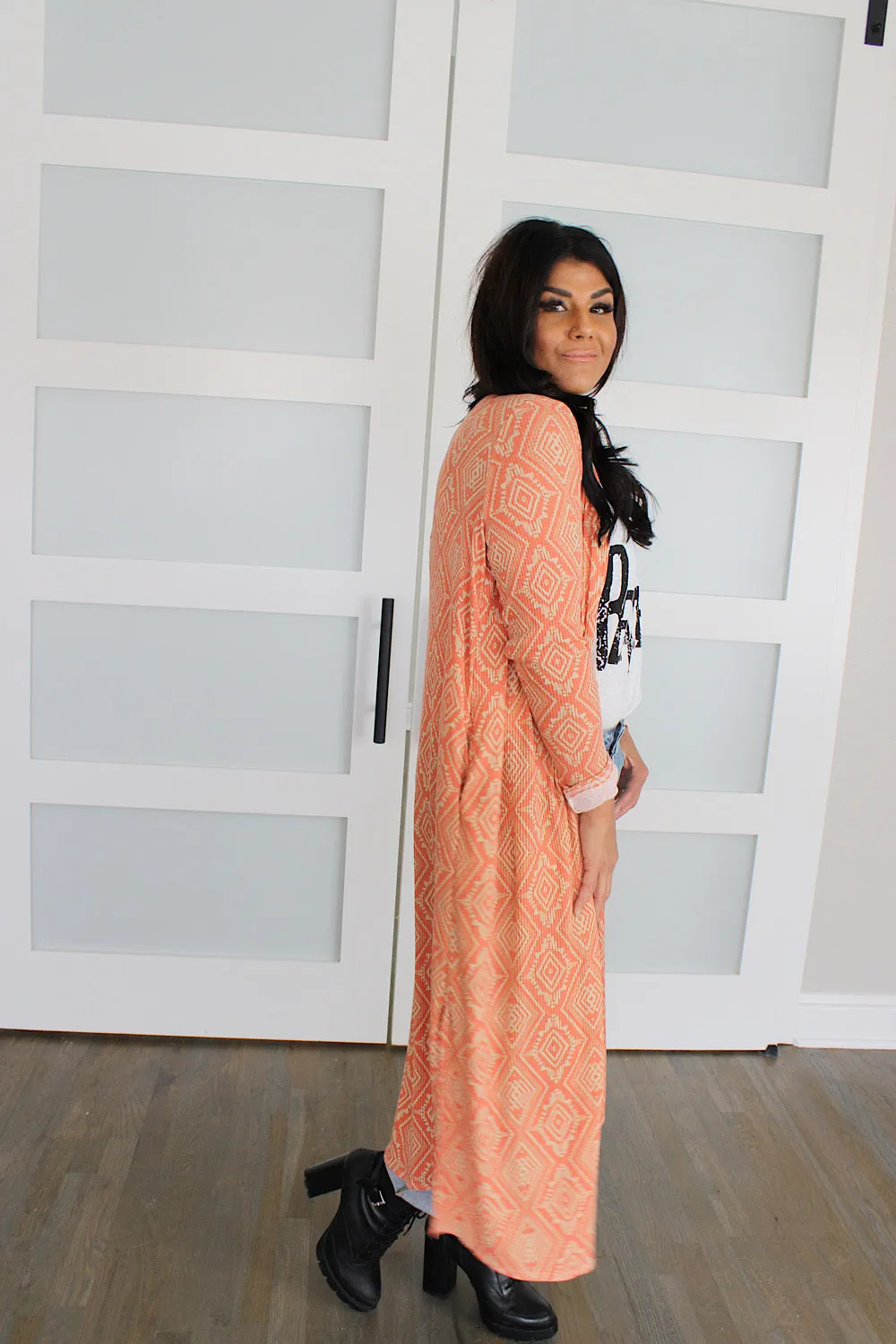 9213 RUST PRINT LONG CARDIGAN