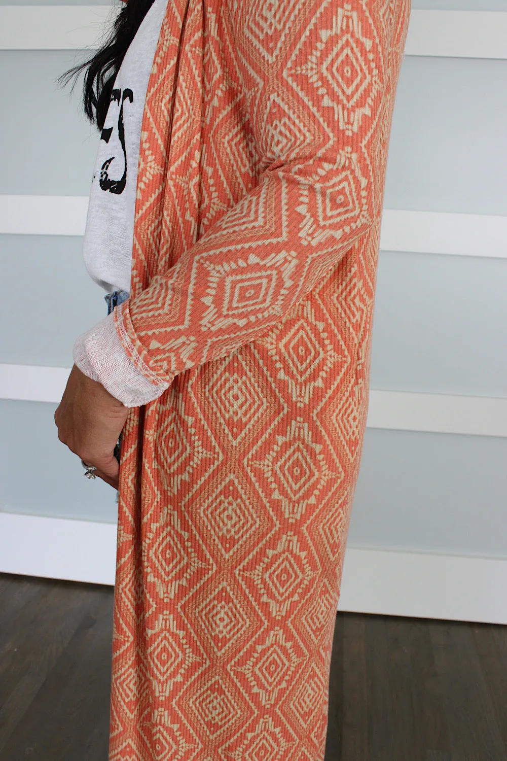 9213 RUST PRINT LONG CARDIGAN