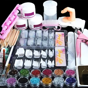 Acrylic Nail Kit Acrylic Powder with 3pcs Acrylic Nail Powders Professional for Beginner Glitter Powder False Nail Tips Nail Decorations Tools Starter Kit