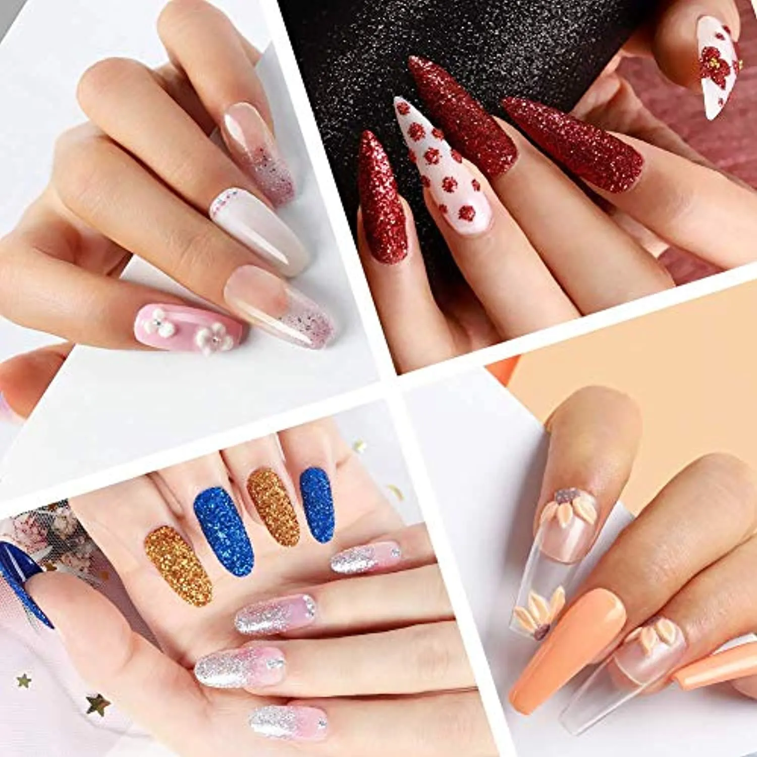 Acrylic Nail Kit Acrylic Powder with 3pcs Acrylic Nail Powders Professional for Beginner Glitter Powder False Nail Tips Nail Decorations Tools Starter Kit