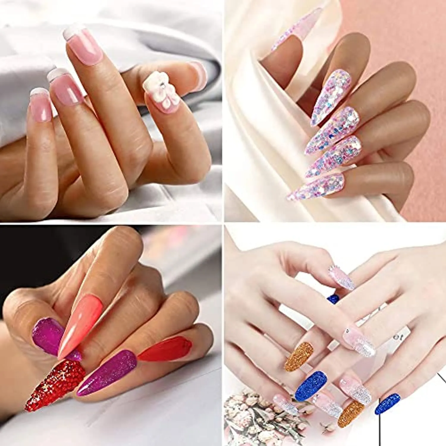 Acrylic Nail Kit Acrylic Powder with 3pcs Acrylic Nail Powders Professional for Beginner Glitter Powder False Nail Tips Nail Decorations Tools Starter Kit