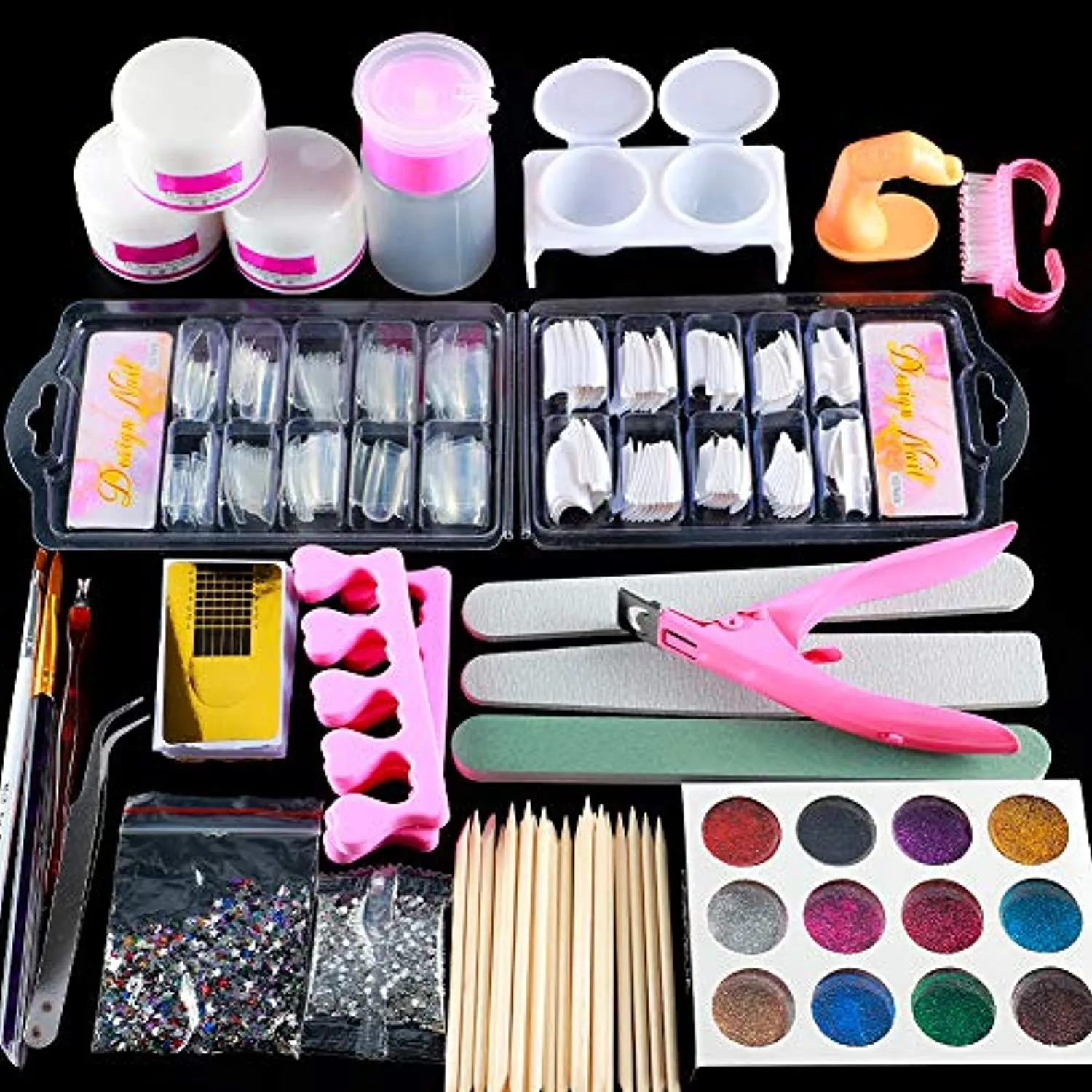 Acrylic Nail Kit Acrylic Powder with 3pcs Acrylic Nail Powders Professional for Beginner Glitter Powder False Nail Tips Nail Decorations Tools Starter Kit