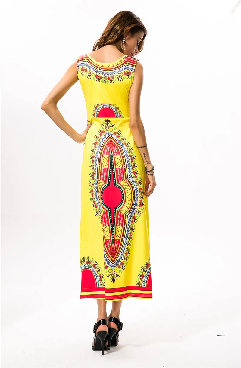 African Kitenge Wax Print Ankara Batik Bohemian Sleeveless Long Dress