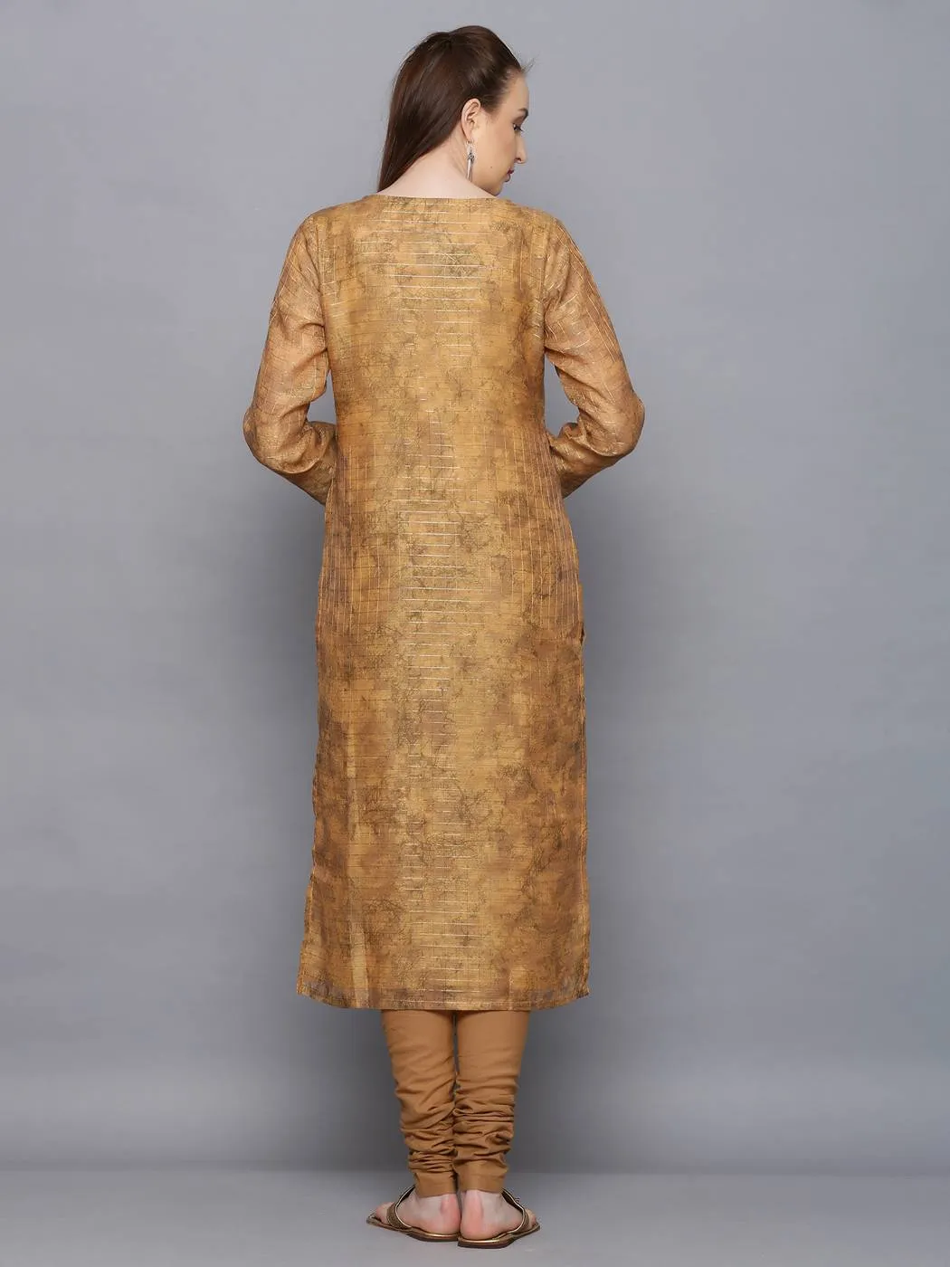 Amaiva Mustard Abstract Chanderi Kurta Set