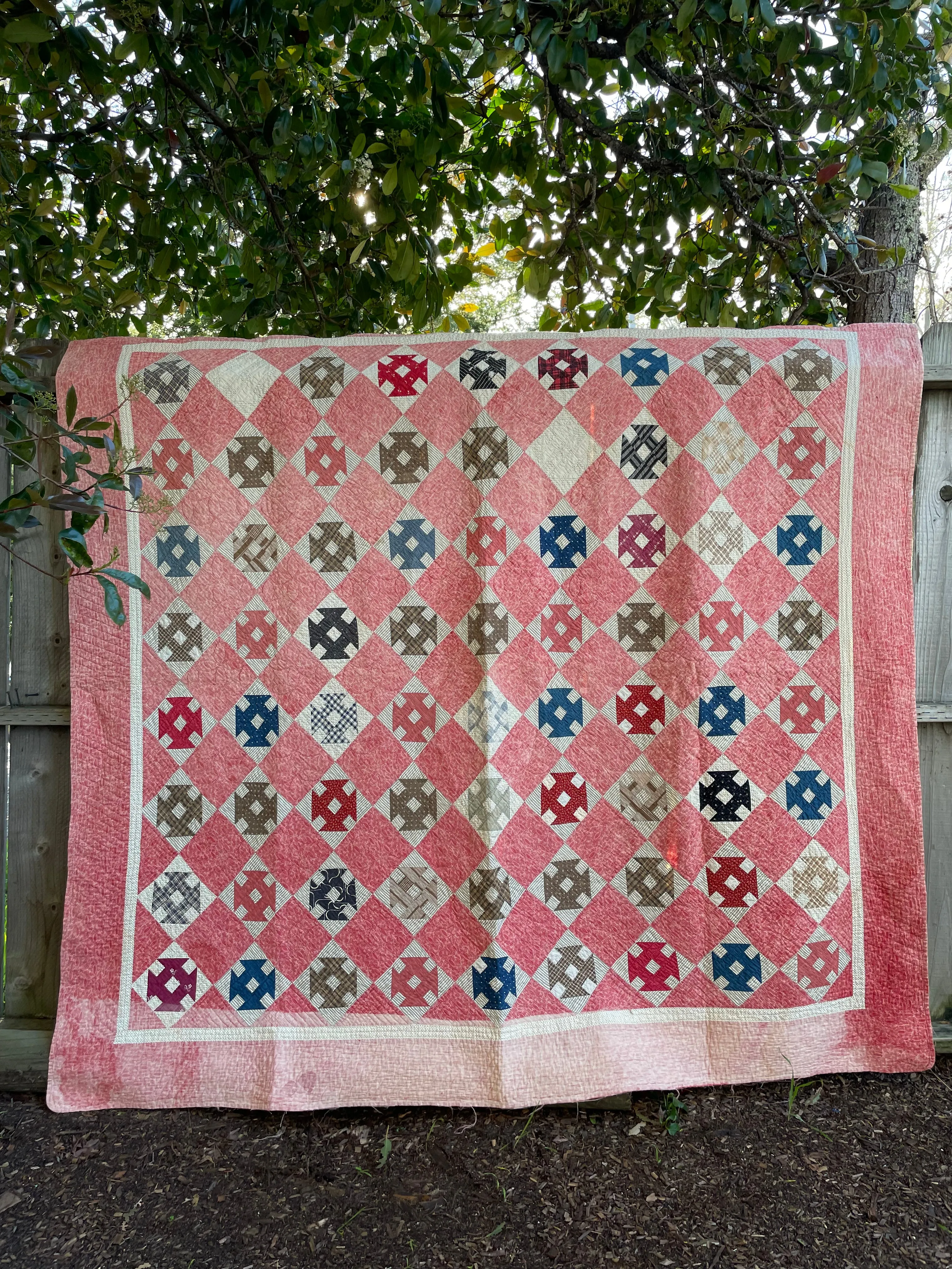 Antique 1880s Calico Double Wrench Summer Weight Quilt