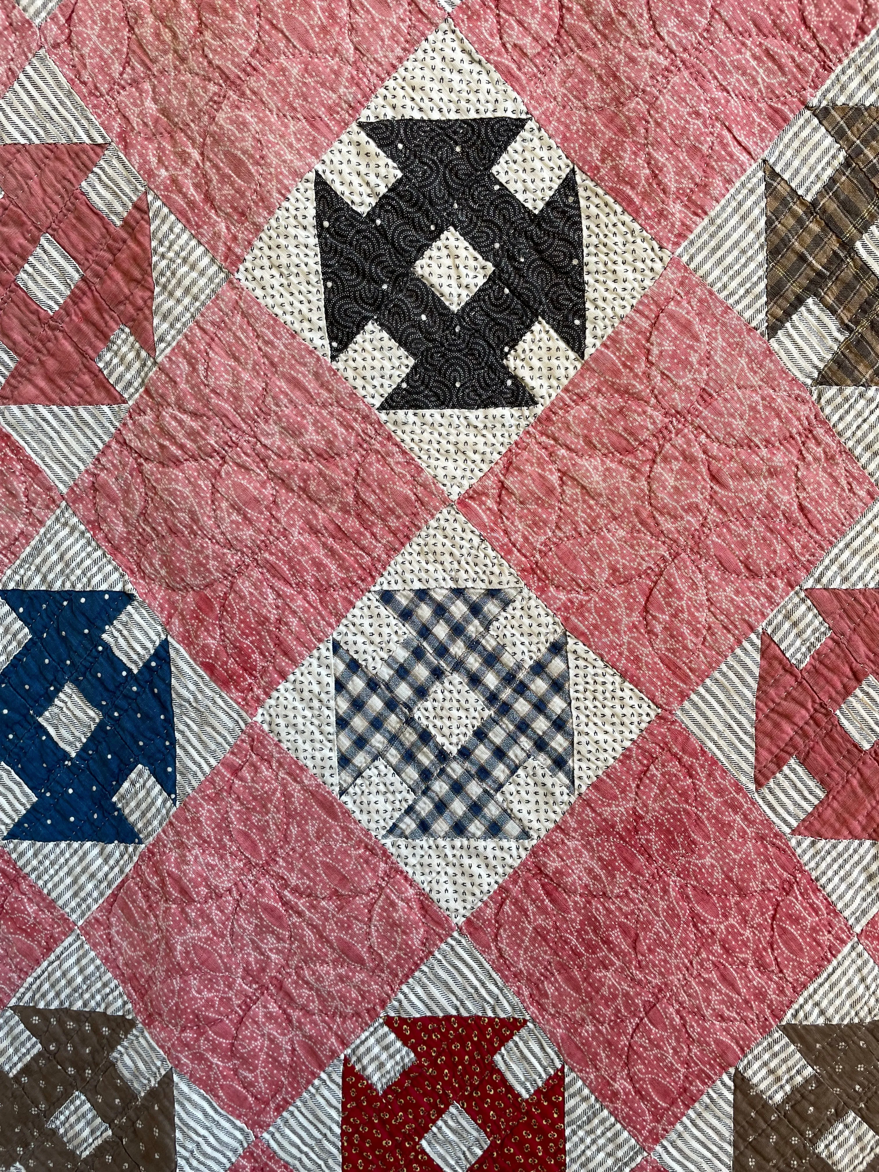 Antique 1880s Calico Double Wrench Summer Weight Quilt