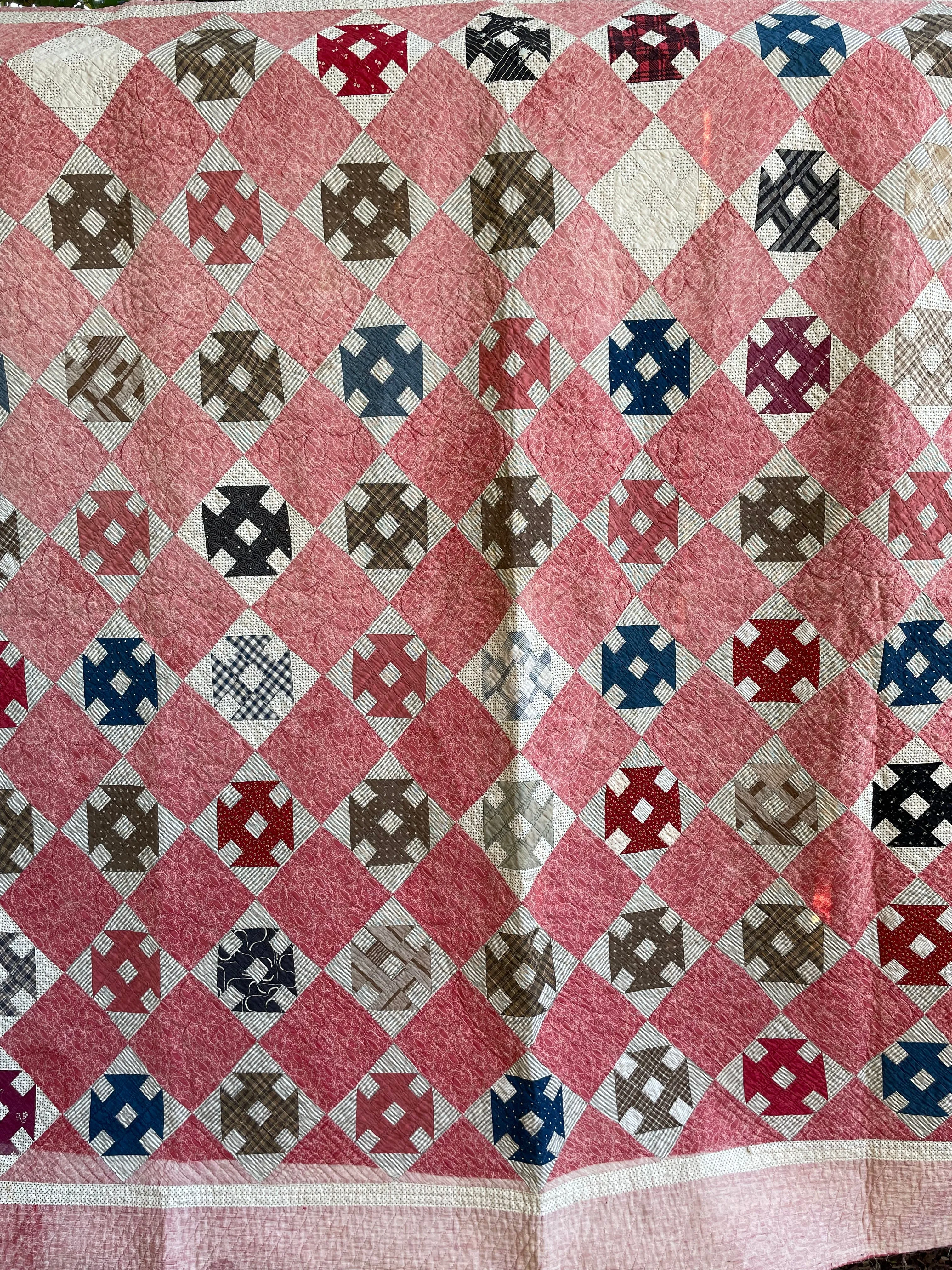 Antique 1880s Calico Double Wrench Summer Weight Quilt