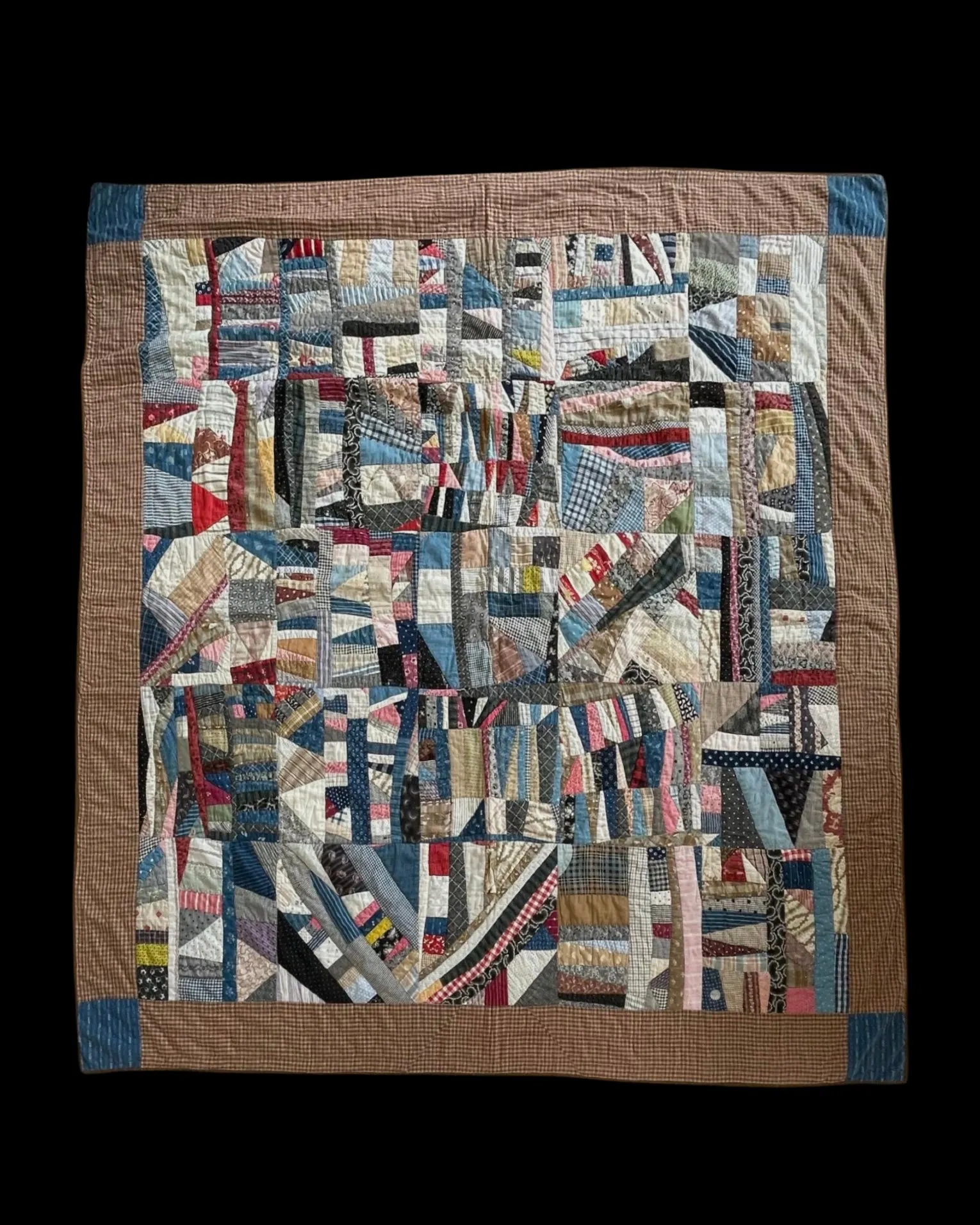 Antique 19th Century Folk Art Cotton Crazy Quilt