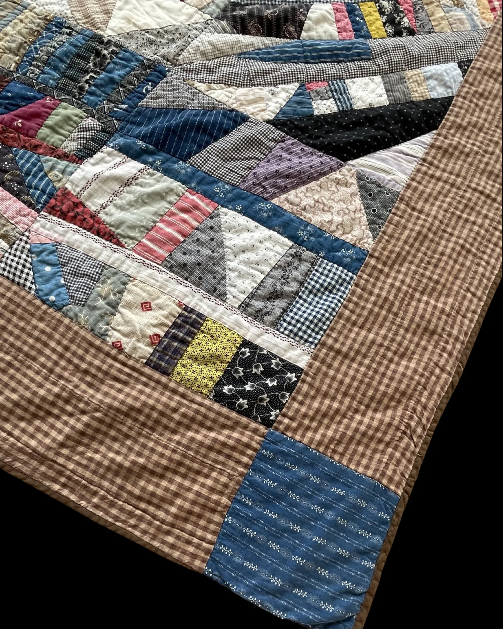 Antique 19th Century Folk Art Cotton Crazy Quilt