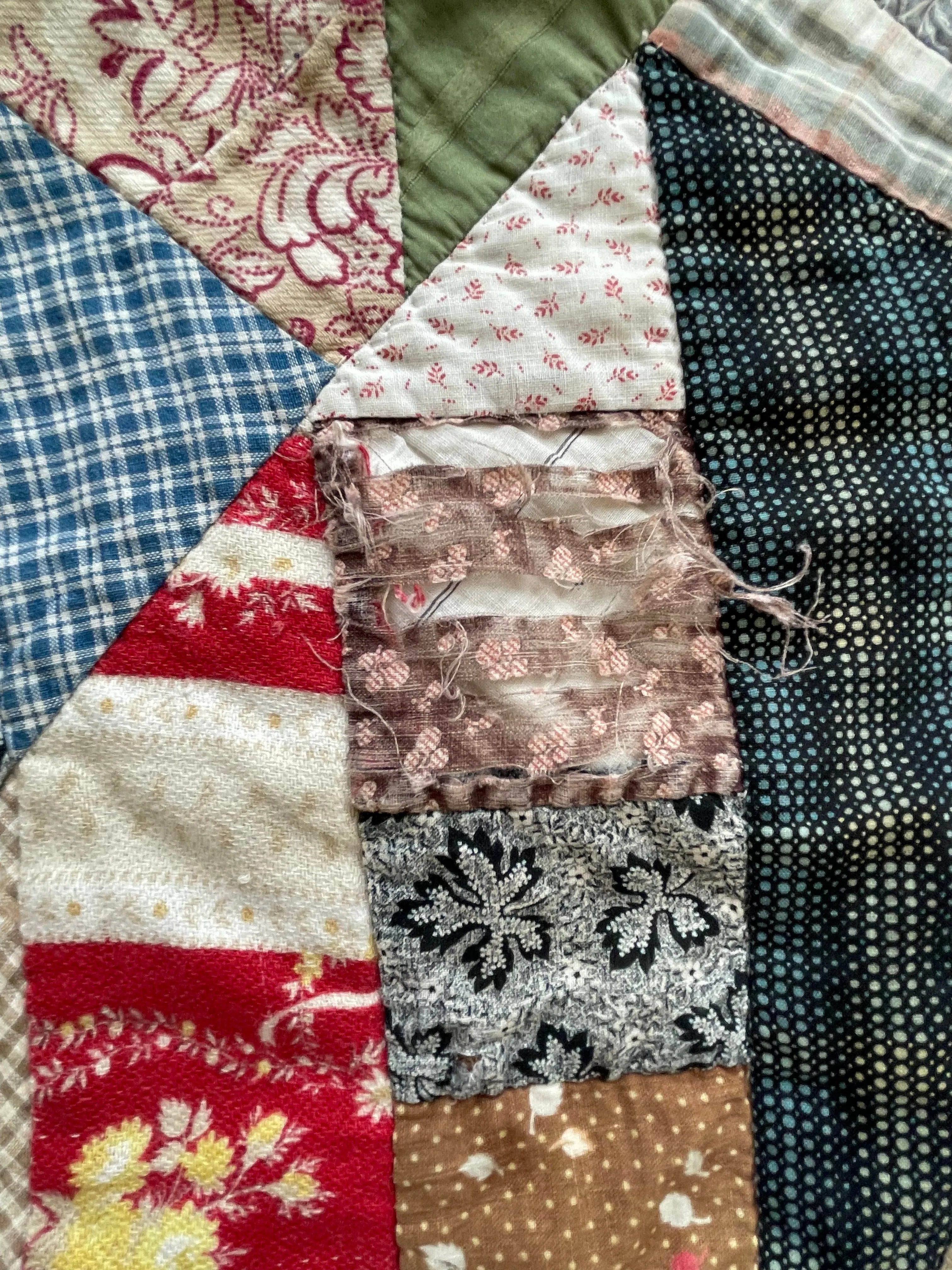 Antique 19th Century Folk Art Cotton Crazy Quilt