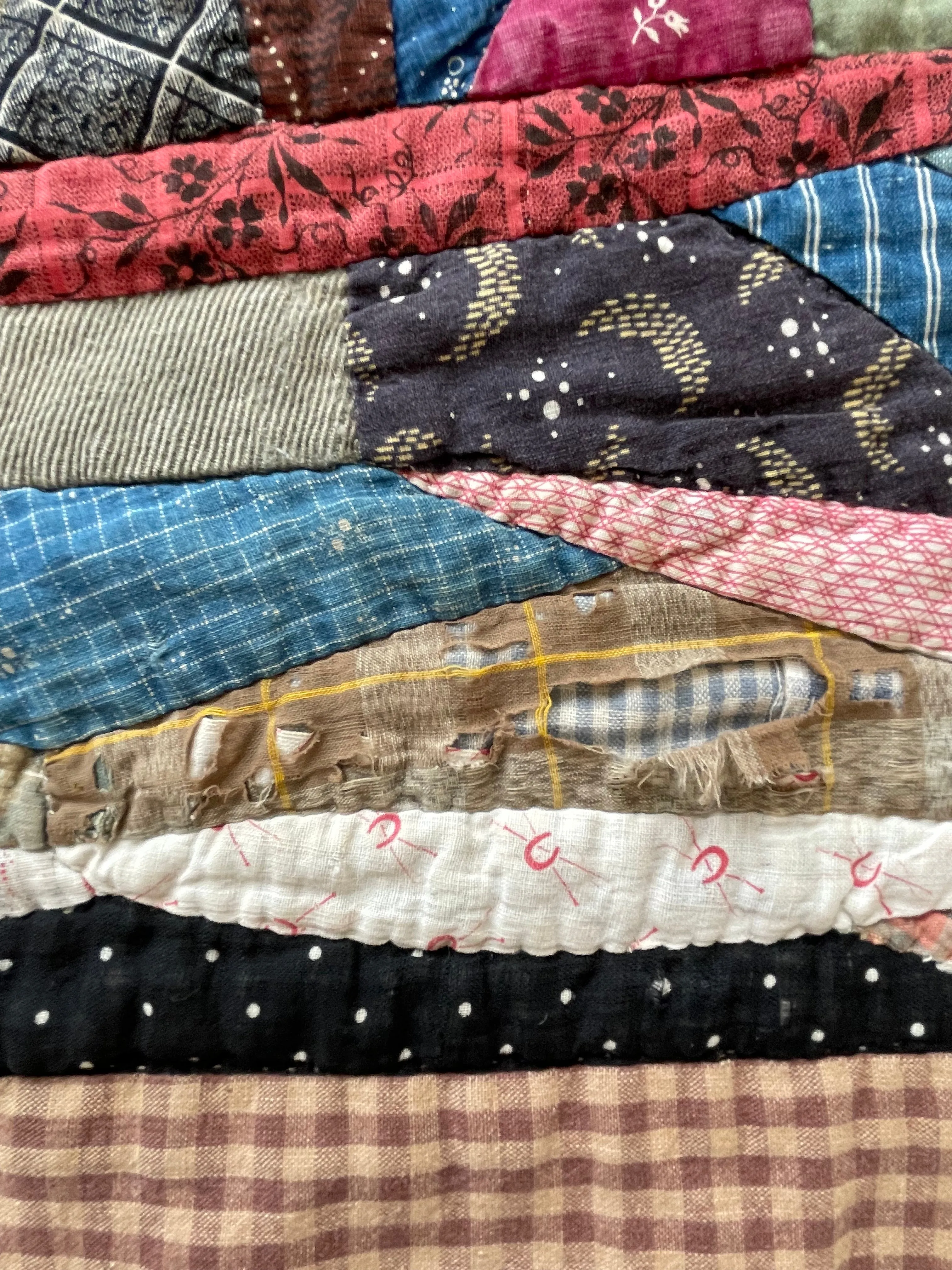 Antique 19th Century Folk Art Cotton Crazy Quilt
