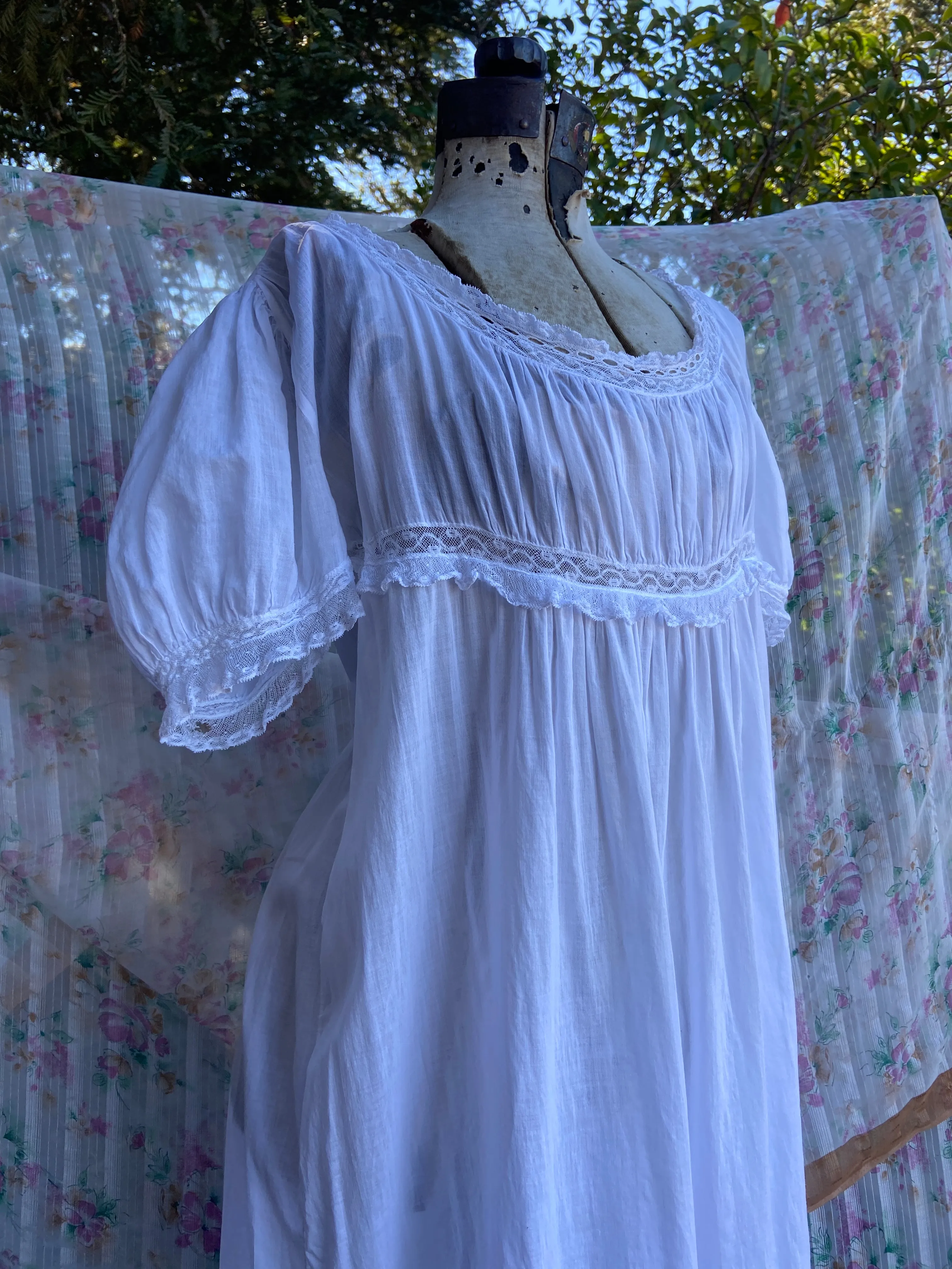 Antique 19th Century Tissue Cotton Empire Waist Chemise