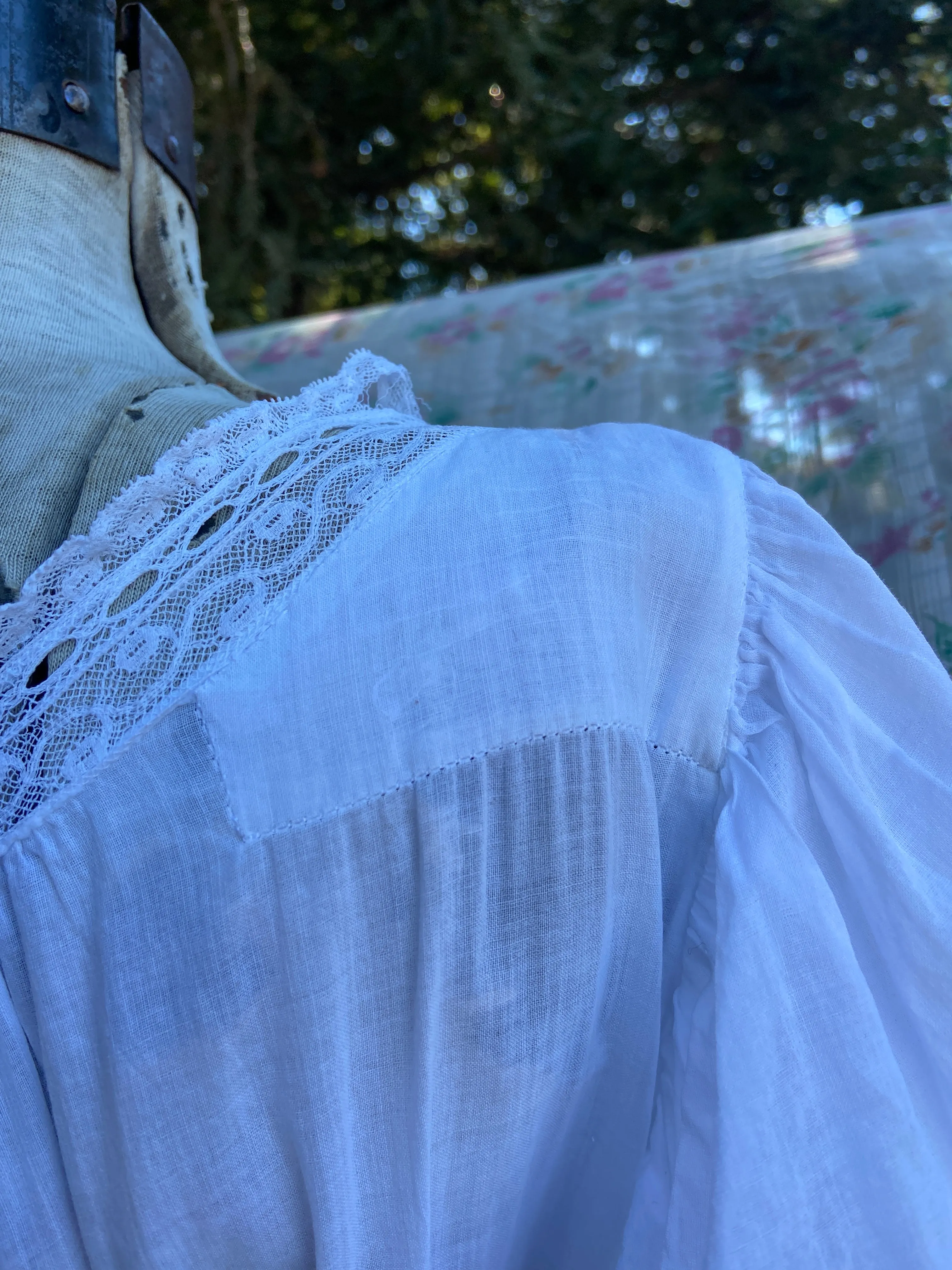 Antique 19th Century Tissue Cotton Empire Waist Chemise