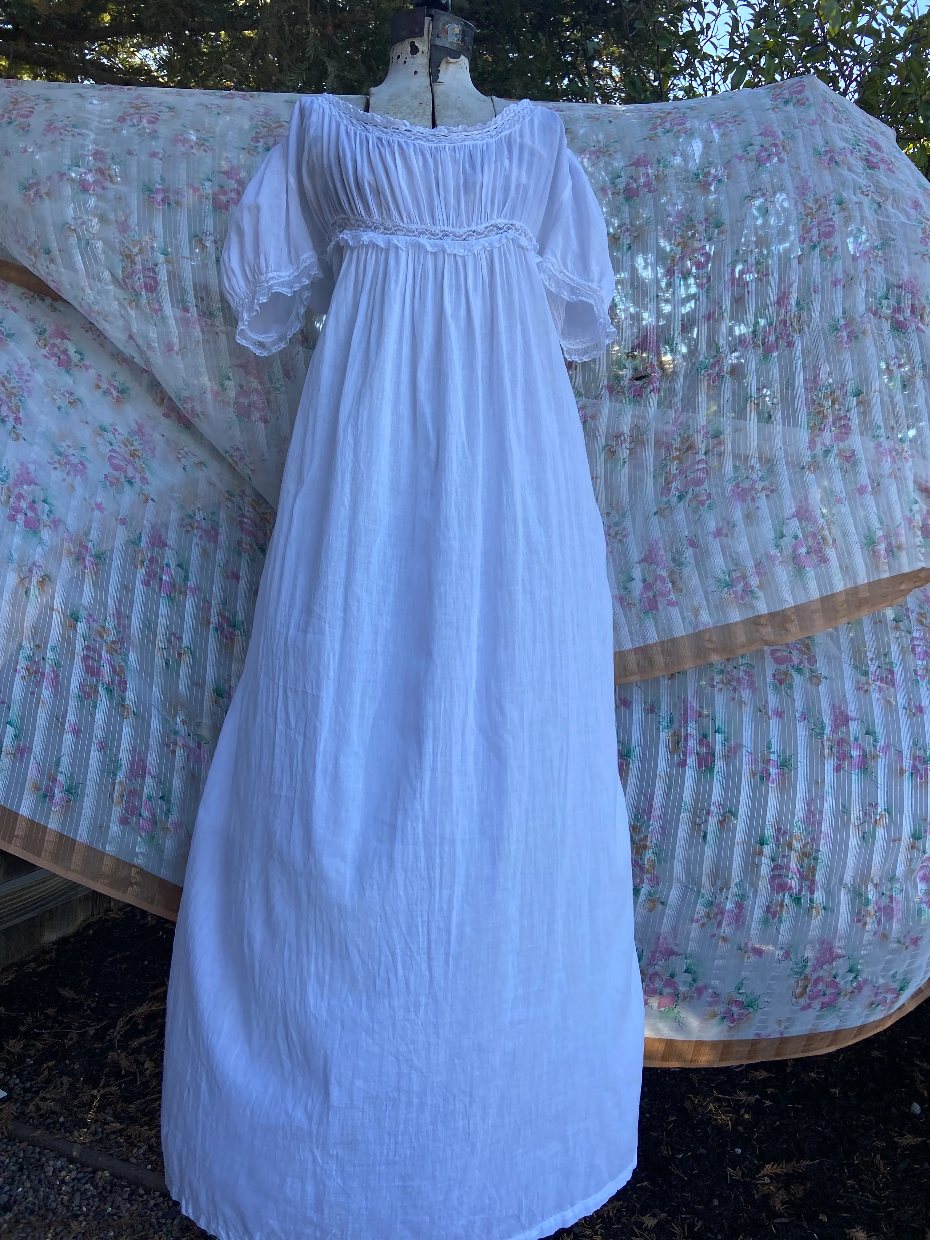 Antique 19th Century Tissue Cotton Empire Waist Chemise