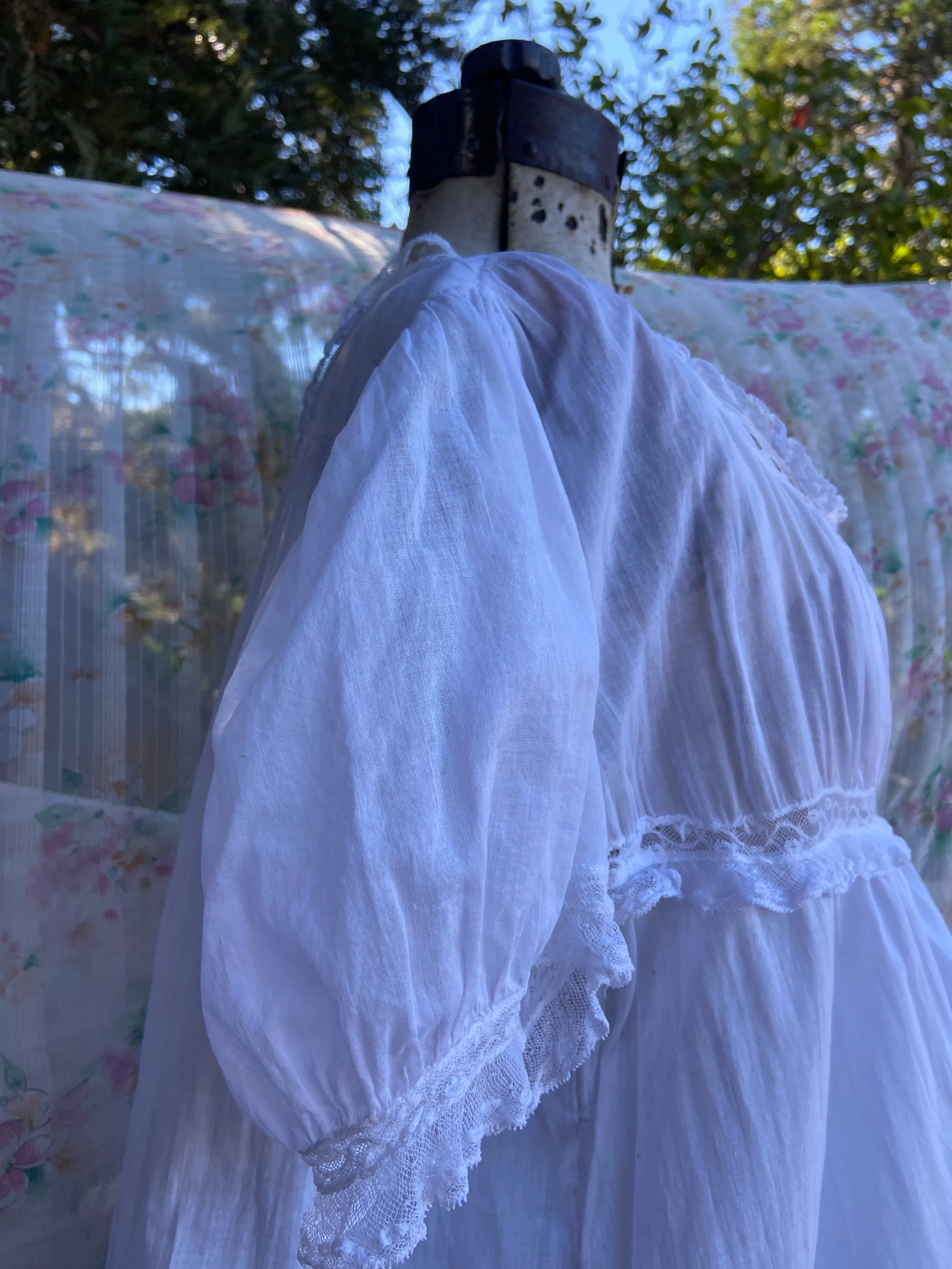 Antique 19th Century Tissue Cotton Empire Waist Chemise