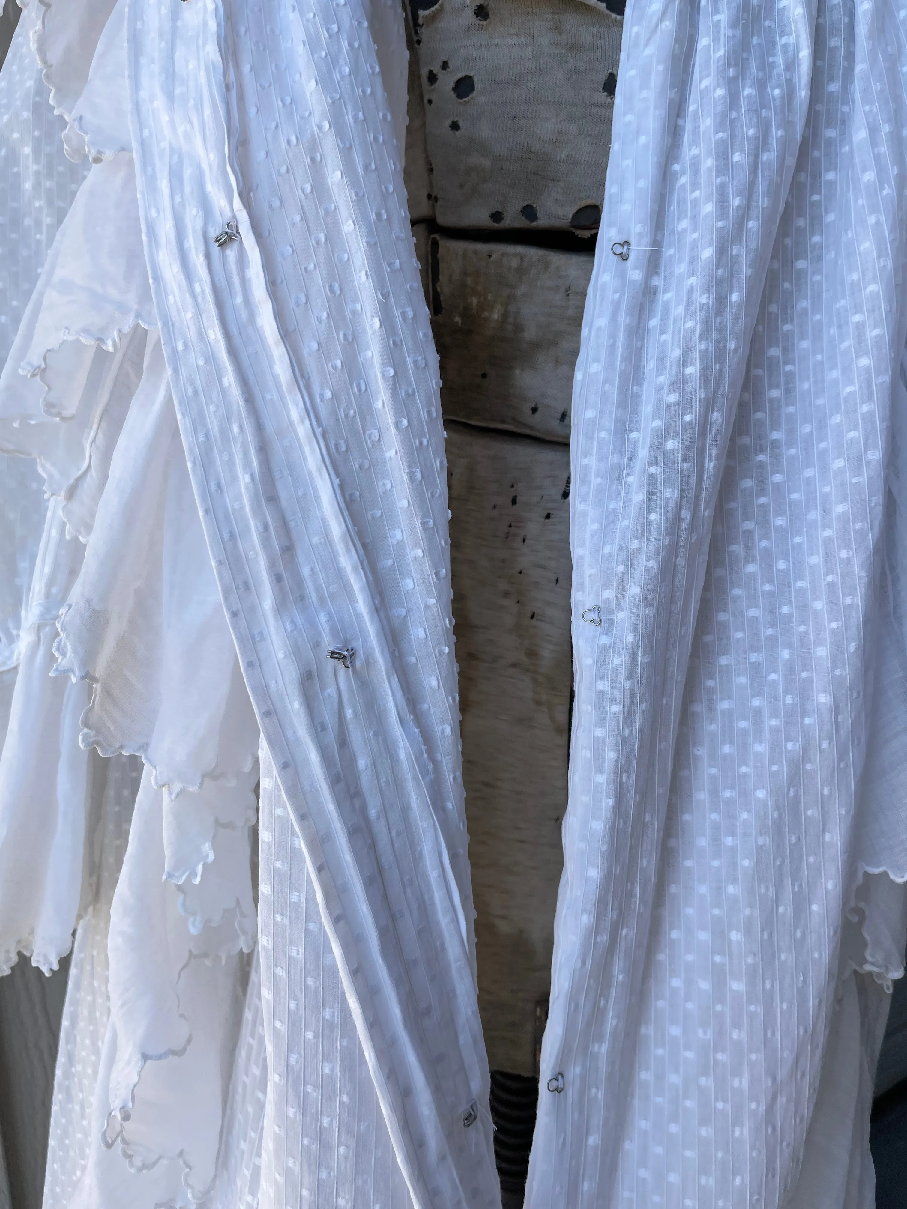 Antique Bell Epoque 1890s Cotton Swiss Dot Trained Peignoir