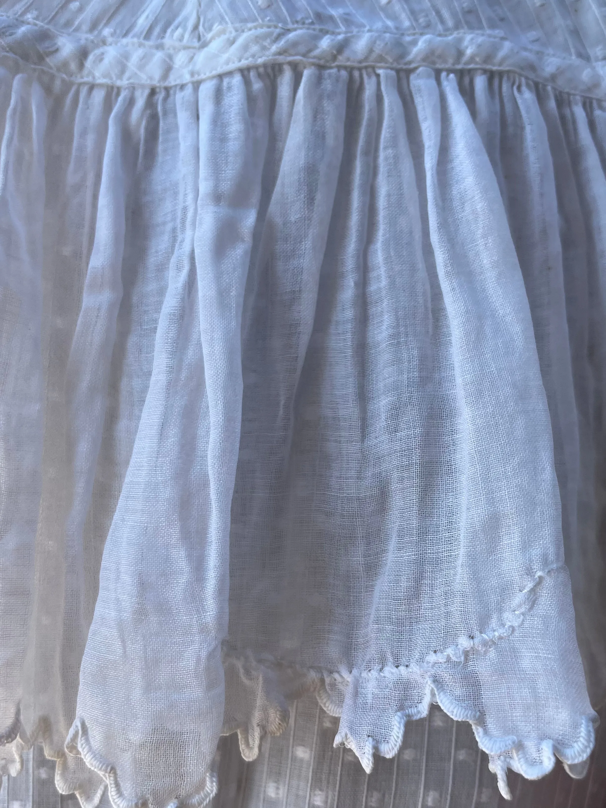 Antique Bell Epoque 1890s Cotton Swiss Dot Trained Peignoir