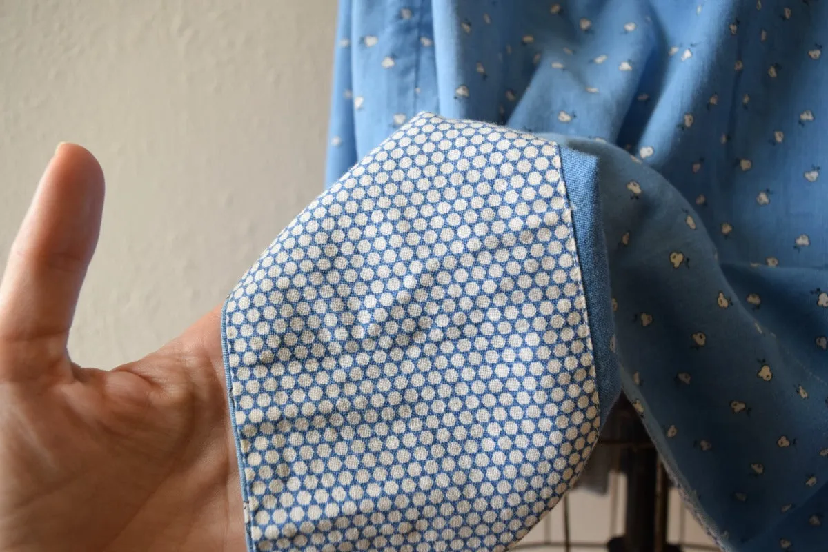 Antique calico skirt . vintage blue print skirt