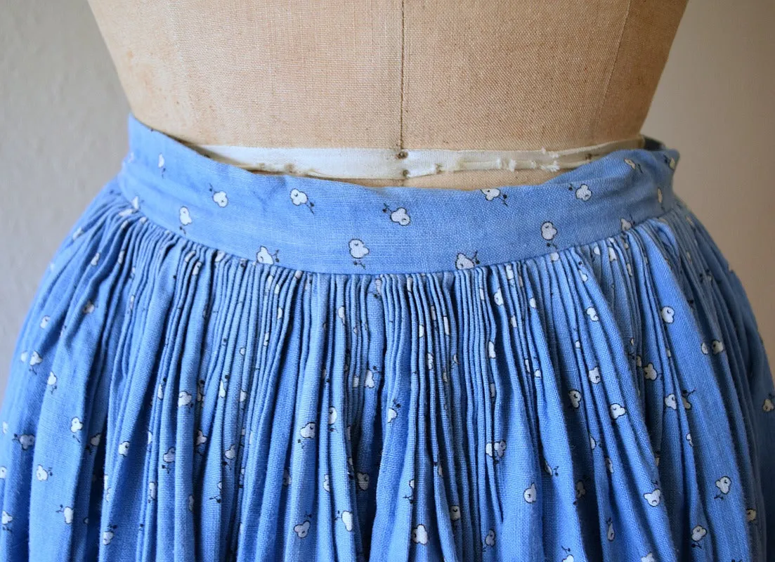 Antique calico skirt . vintage blue print skirt