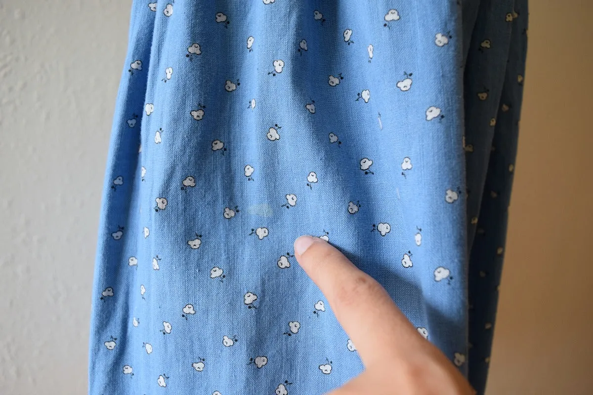 Antique calico skirt . vintage blue print skirt