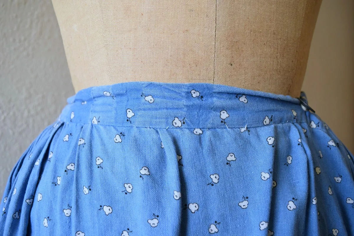 Antique calico skirt . vintage blue print skirt