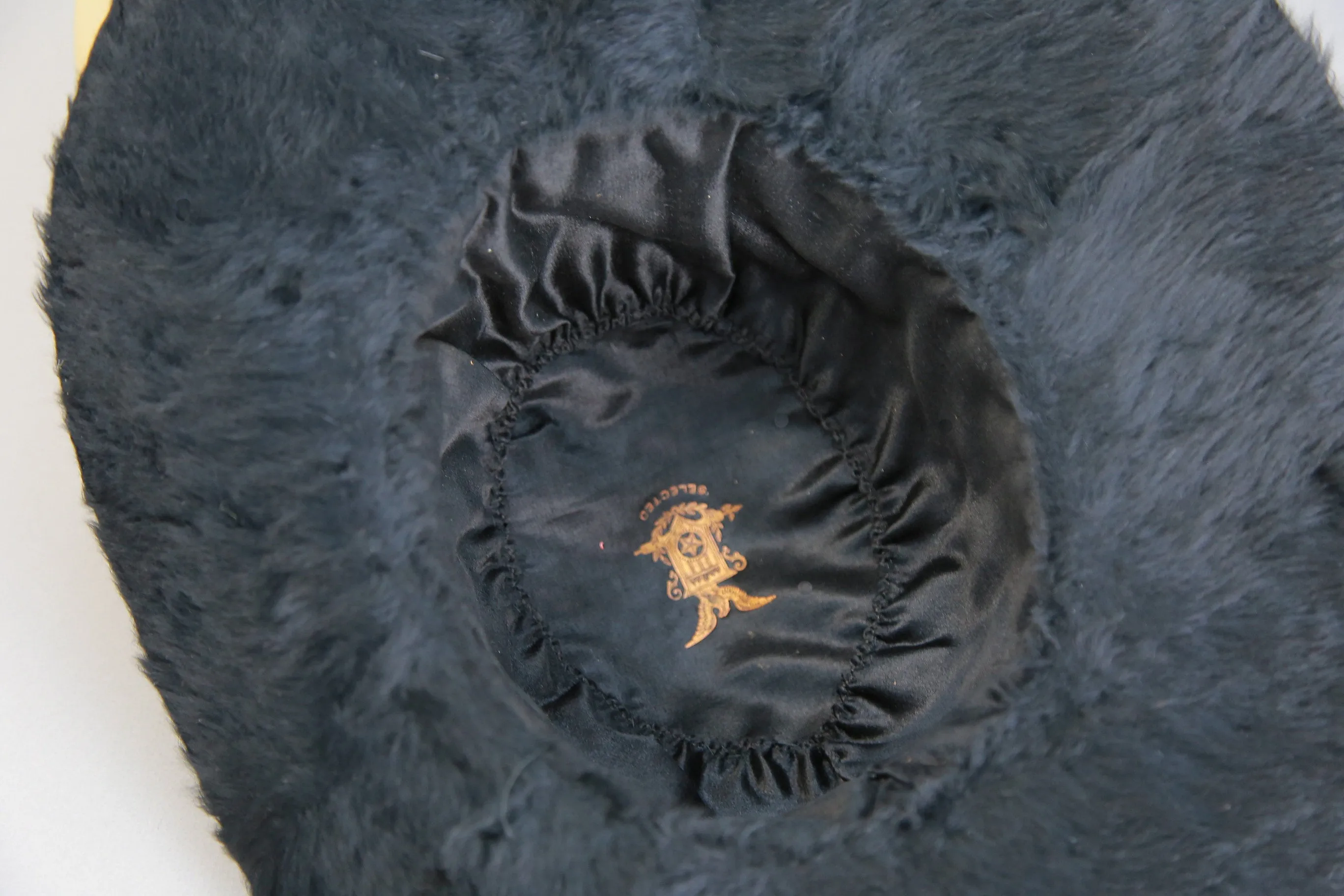 Antique Edwardian large black long mohair fur hat wide brim