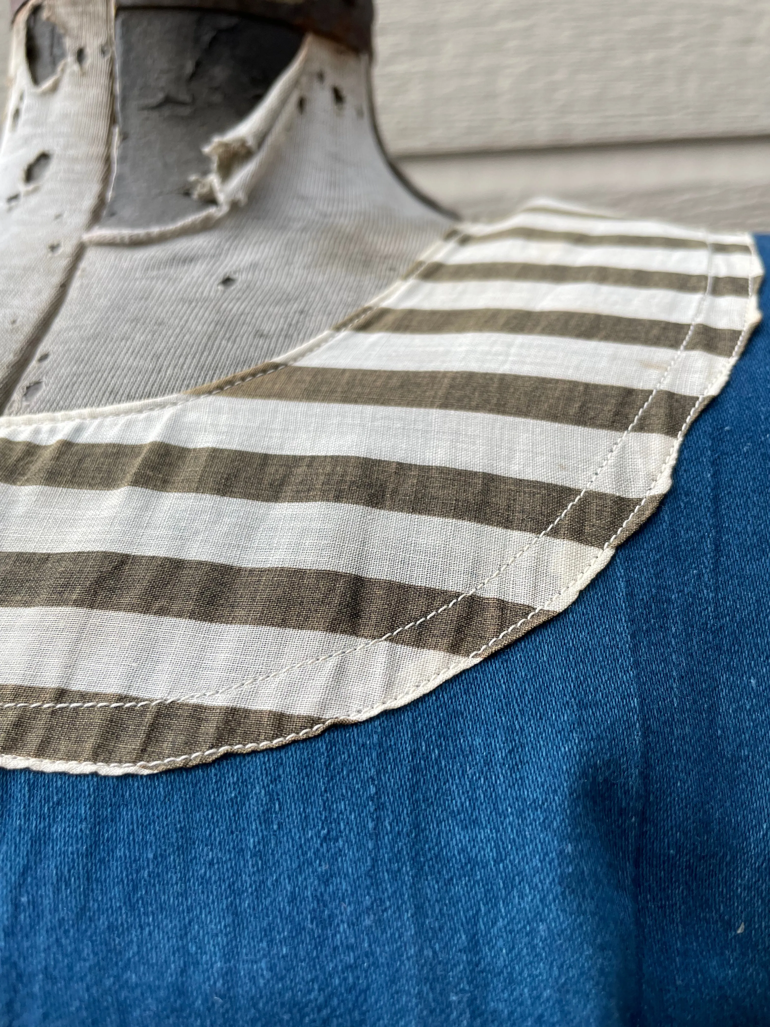 Antique Indigo & Stripe Cotton Bathing Suit Dress