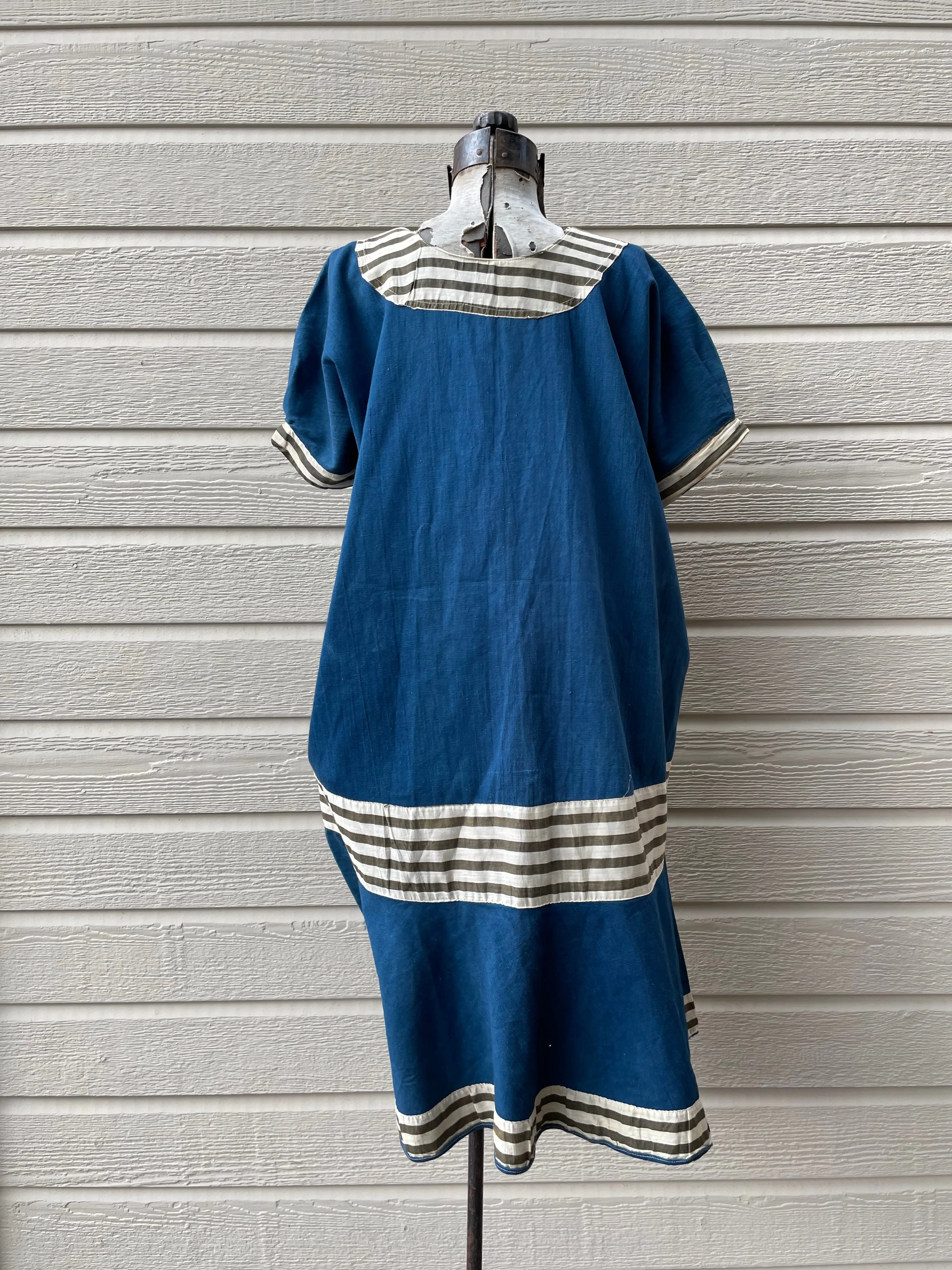 Antique Indigo & Stripe Cotton Bathing Suit Dress