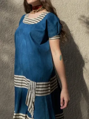Antique Indigo & Stripe Cotton Bathing Suit Dress