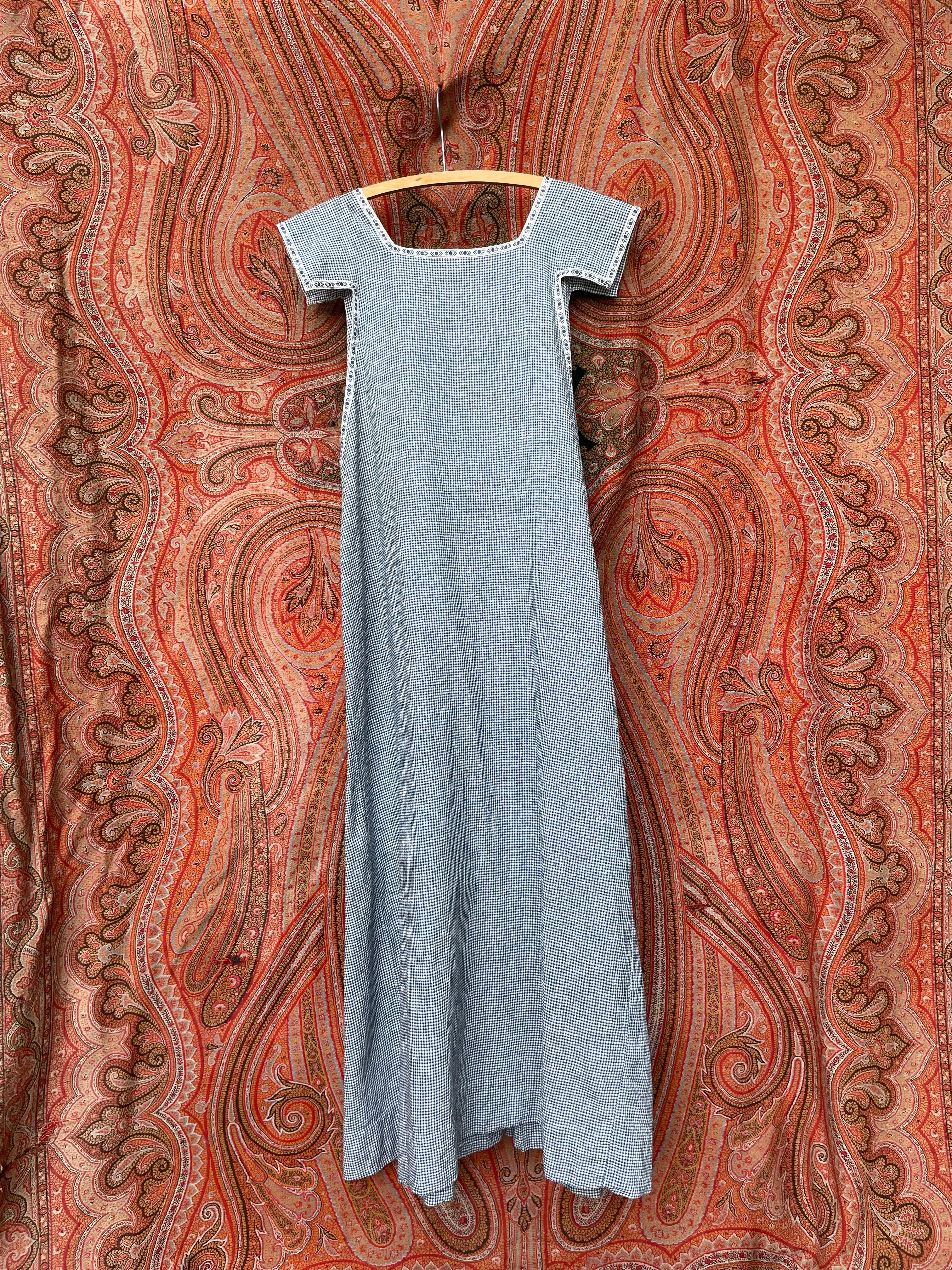 Antique Primitive Indigo Checkered Homespun Pinafore Dress
