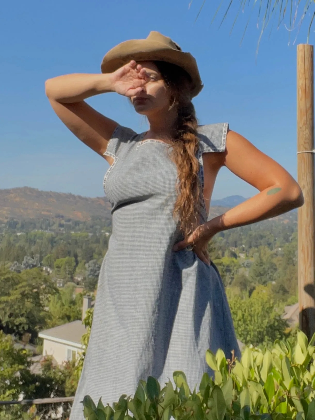 Antique Primitive Indigo Checkered Homespun Pinafore Dress
