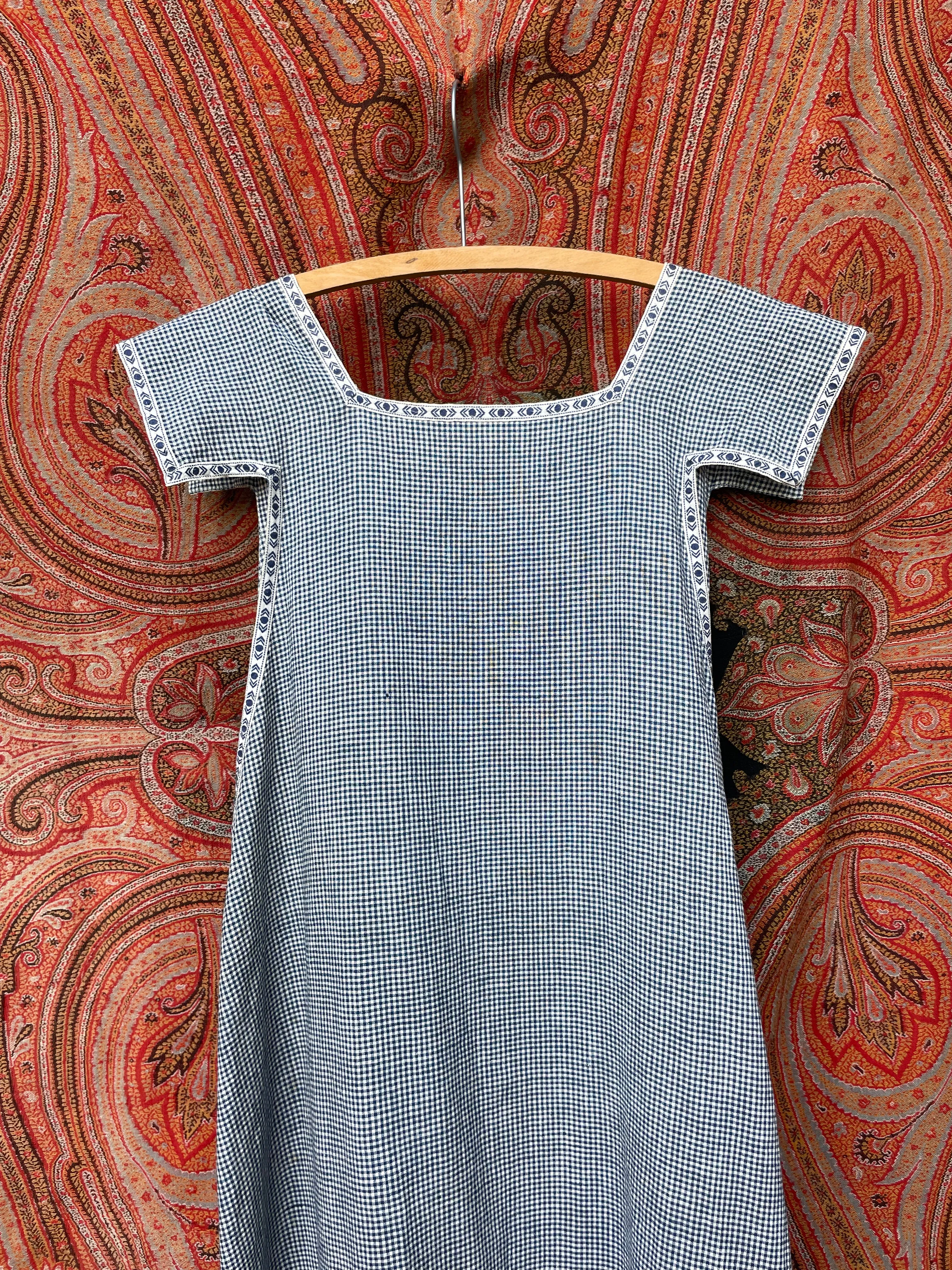 Antique Primitive Indigo Checkered Homespun Pinafore Dress