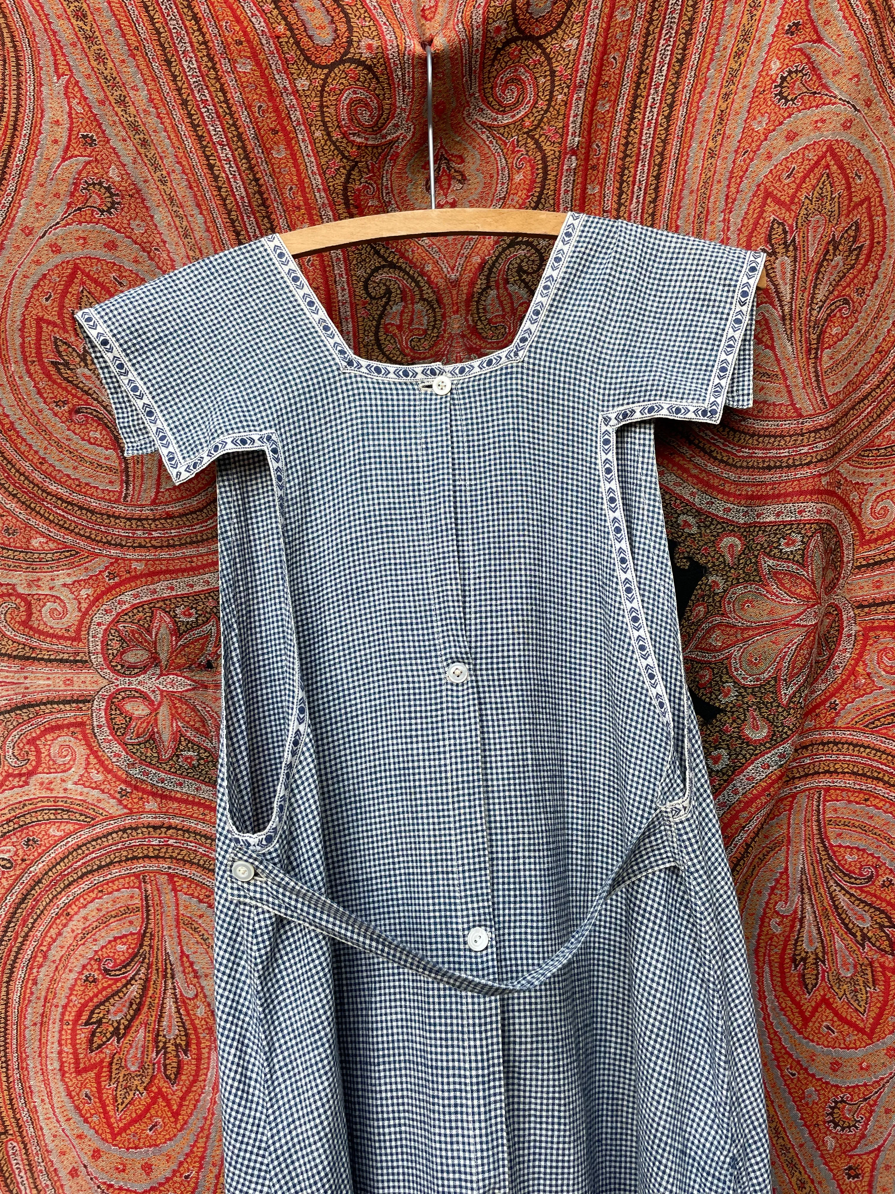 Antique Primitive Indigo Checkered Homespun Pinafore Dress