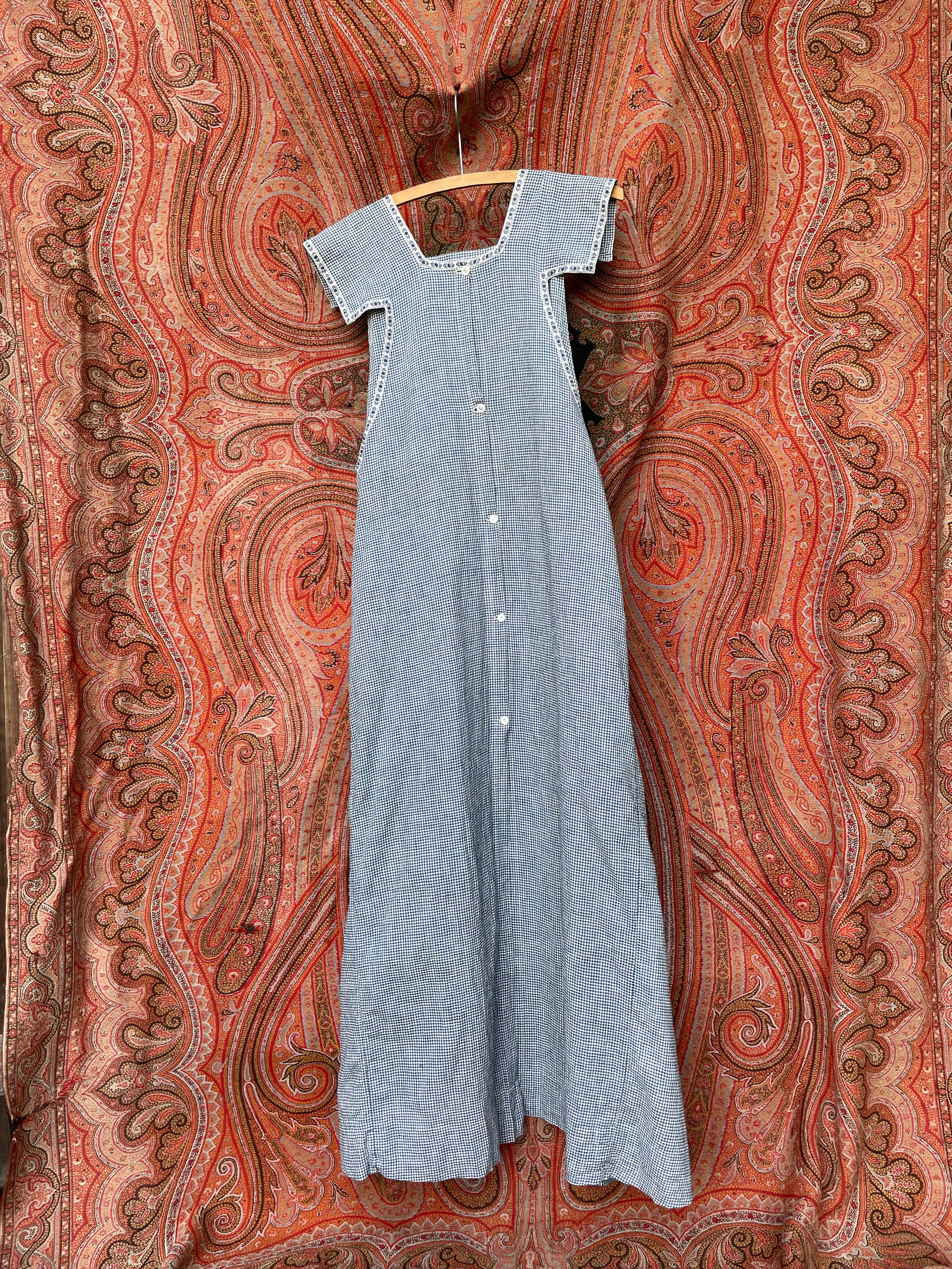Antique Primitive Indigo Checkered Homespun Pinafore Dress